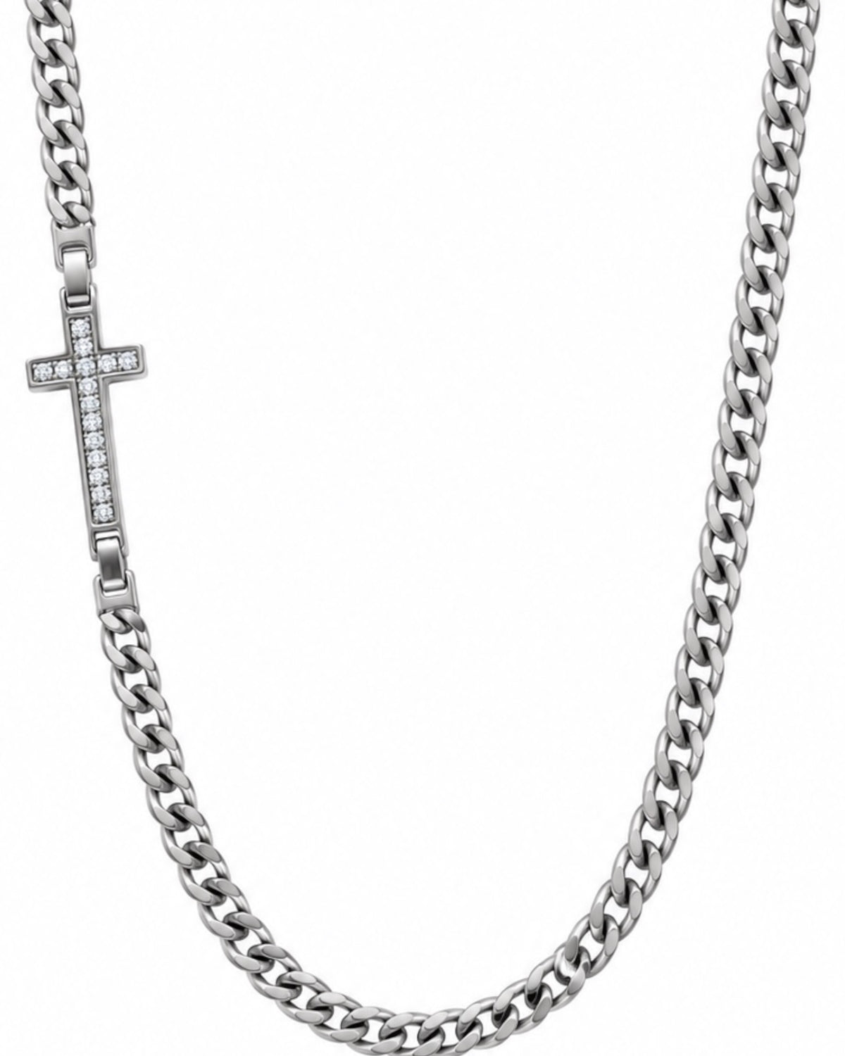 Colar Cruz com Pedras em Prata - Homem