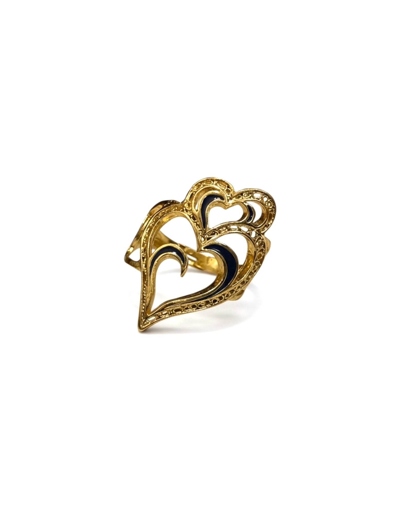 Anel Coração Viana é Amor com Esmalte Azul em Prata Dourada