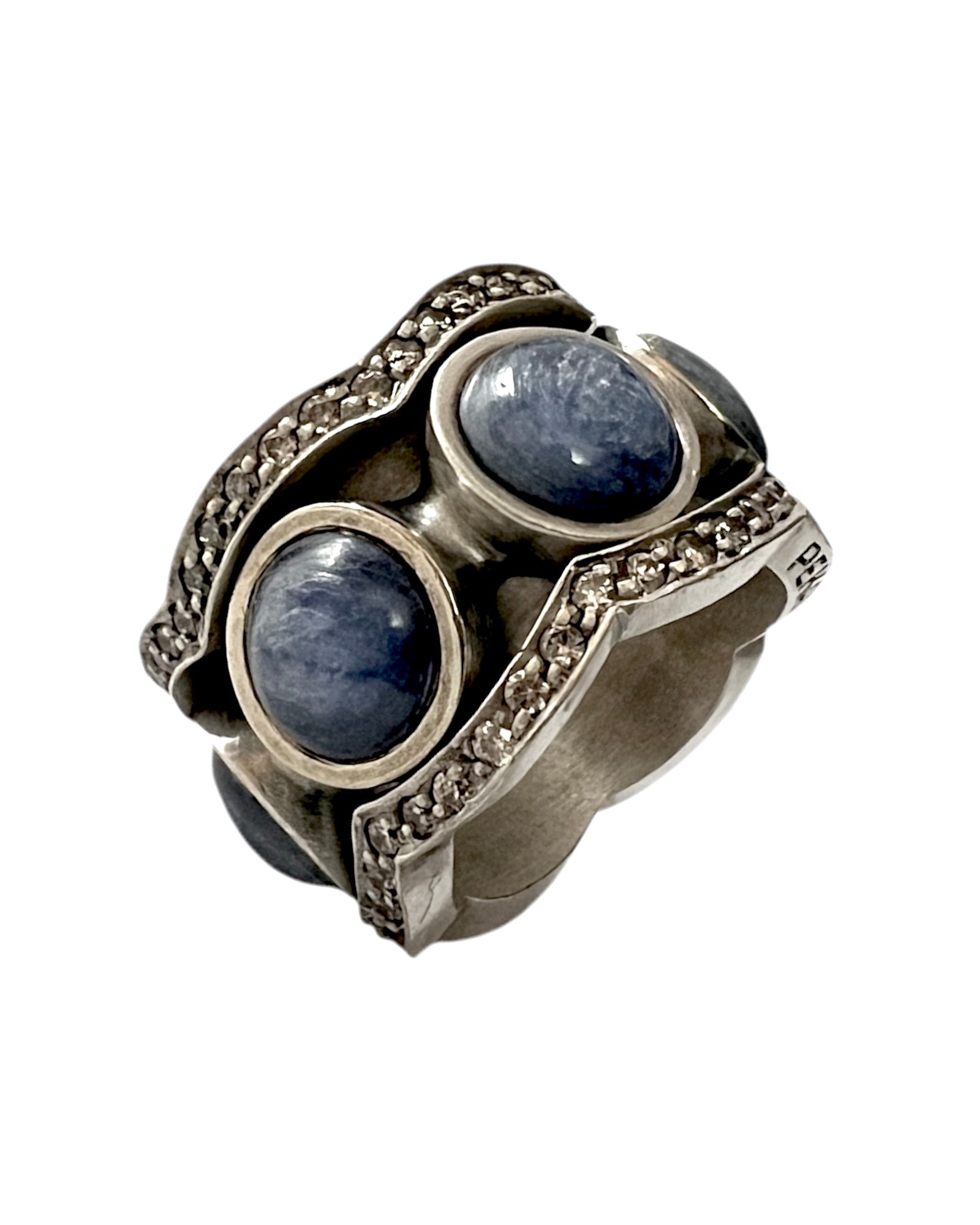 Blue Anti-Stress Ring/Wedding Ring in Silver and Gold