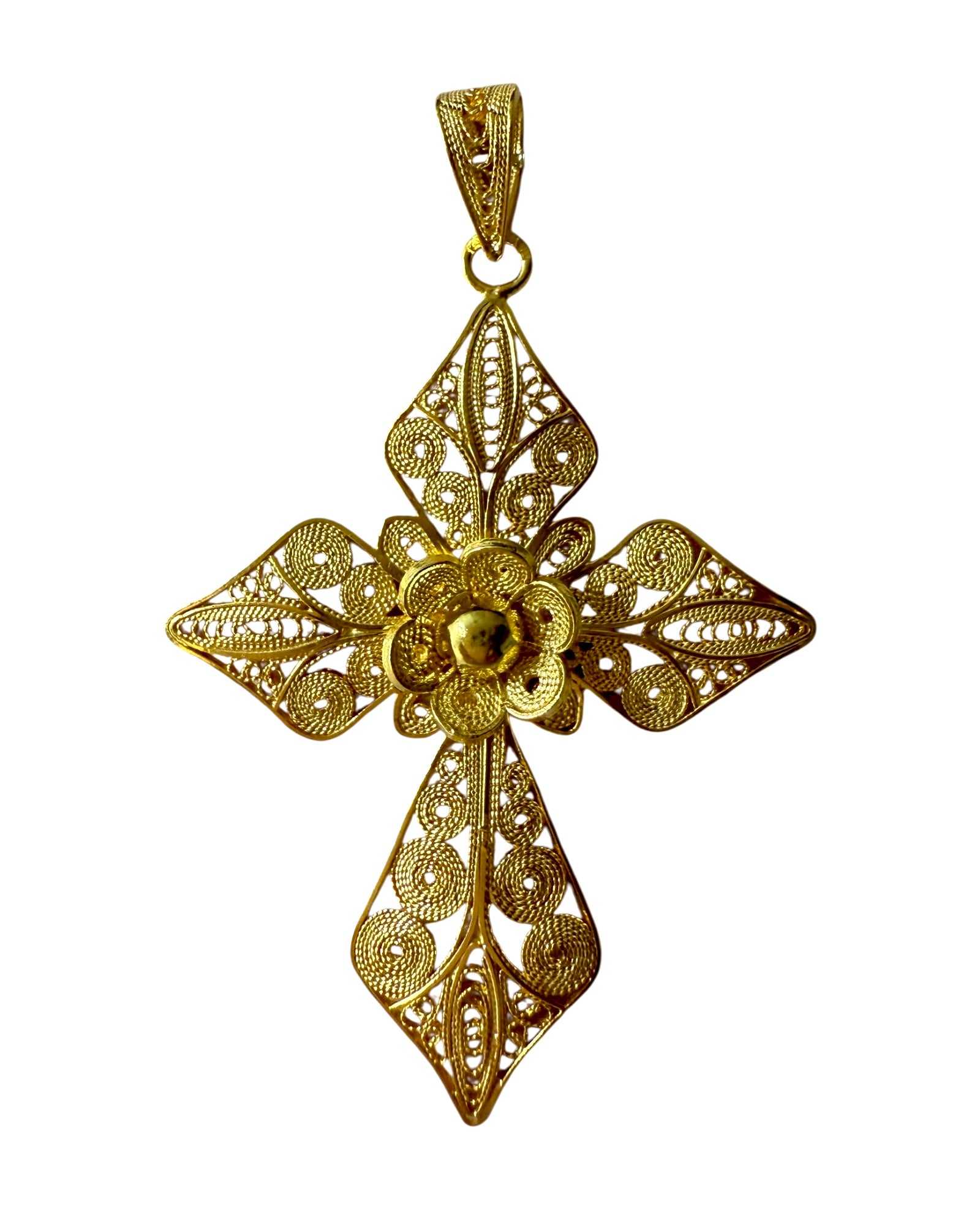 Filigree Cross Medal in Gold Plated Silver