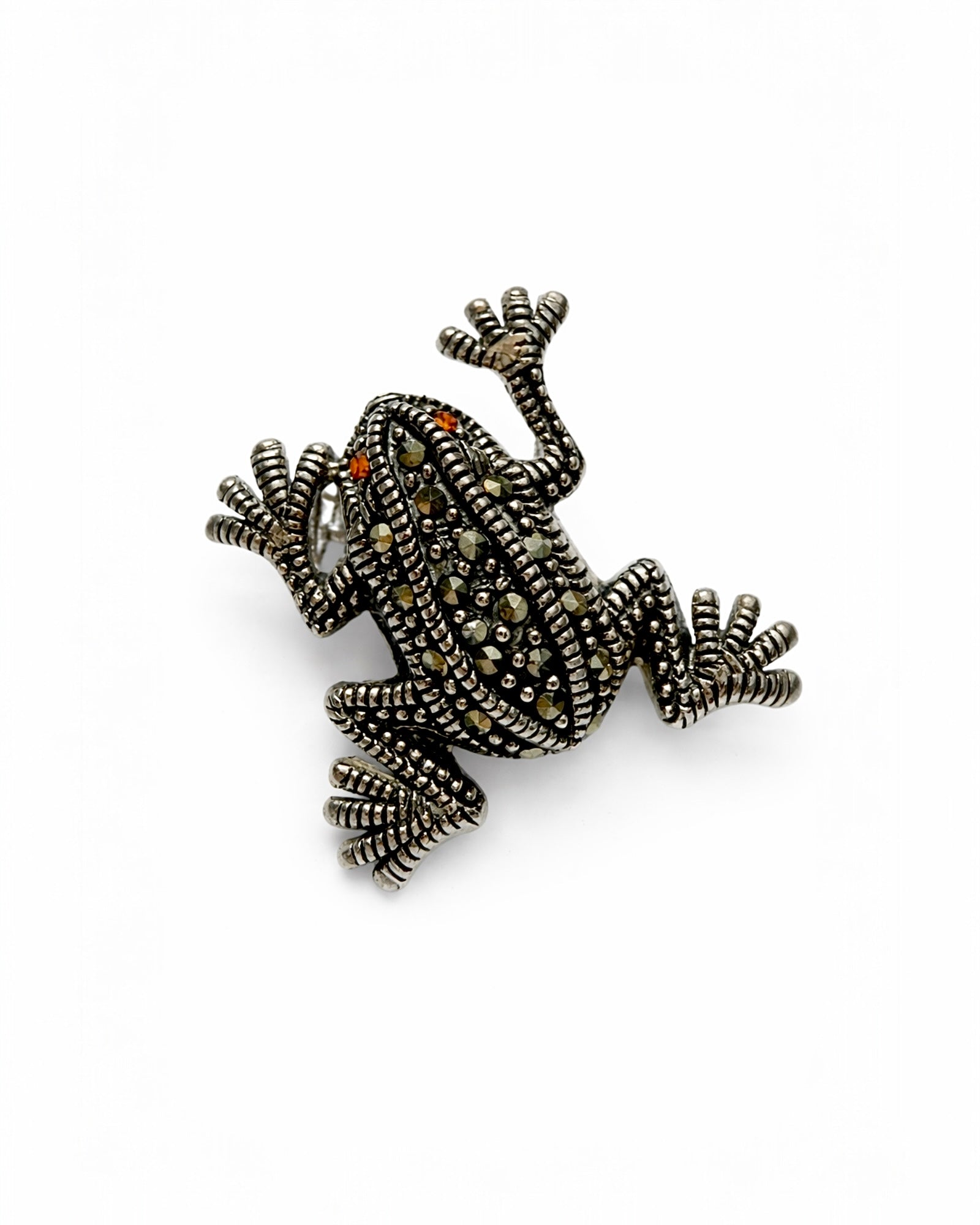 Frog safety pin with silver marcasite.