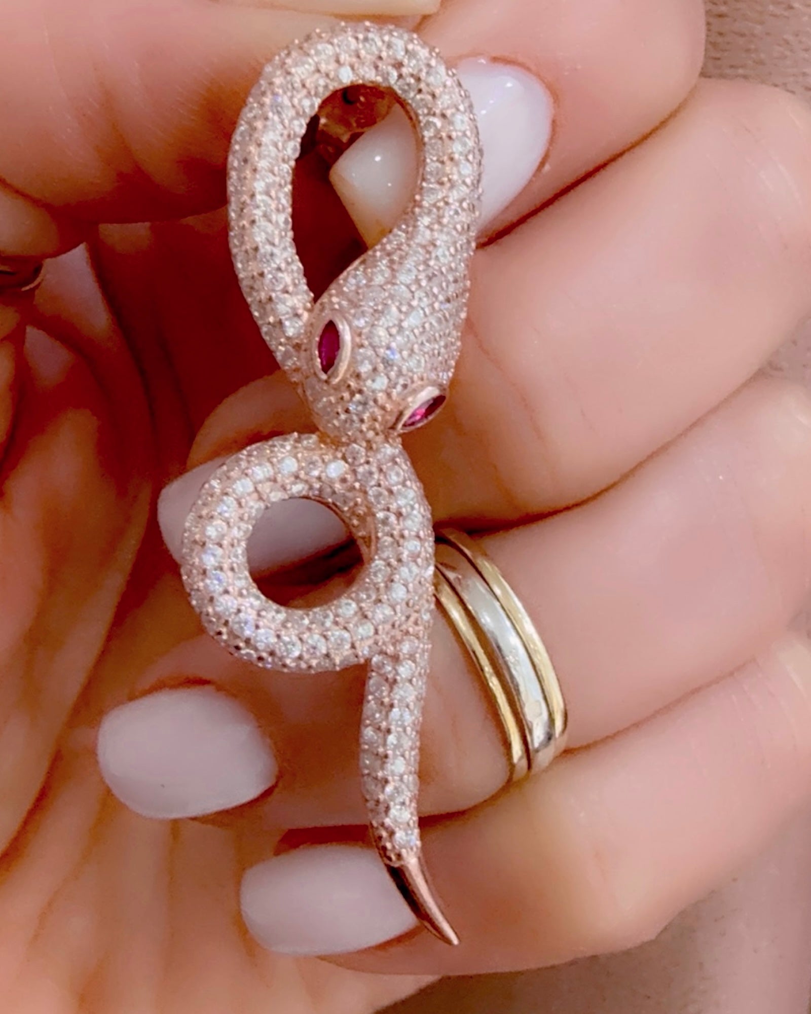 Snake Earrings in Pink Silver