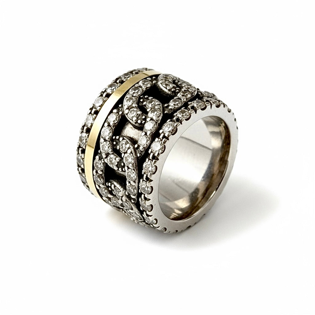 Anti-Stress Ring/Wedding Ring with Silver and Gold Chain