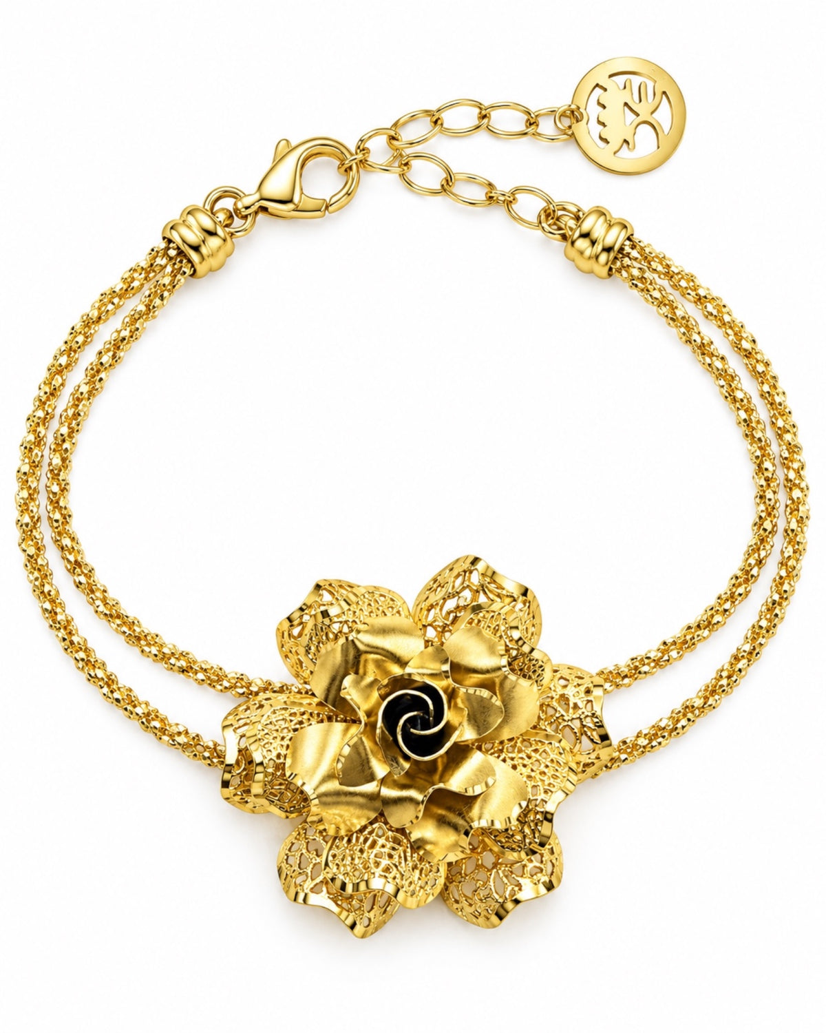 Pulseira Flor em Prata Dourada