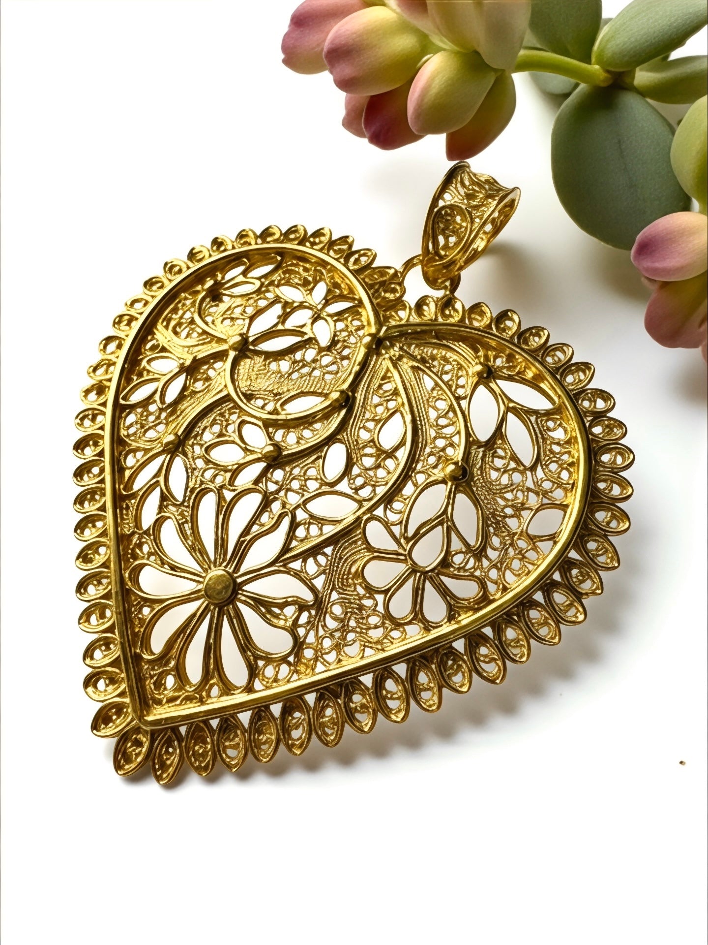 Medalha Coração de Viana Duplo em Prata Dourada