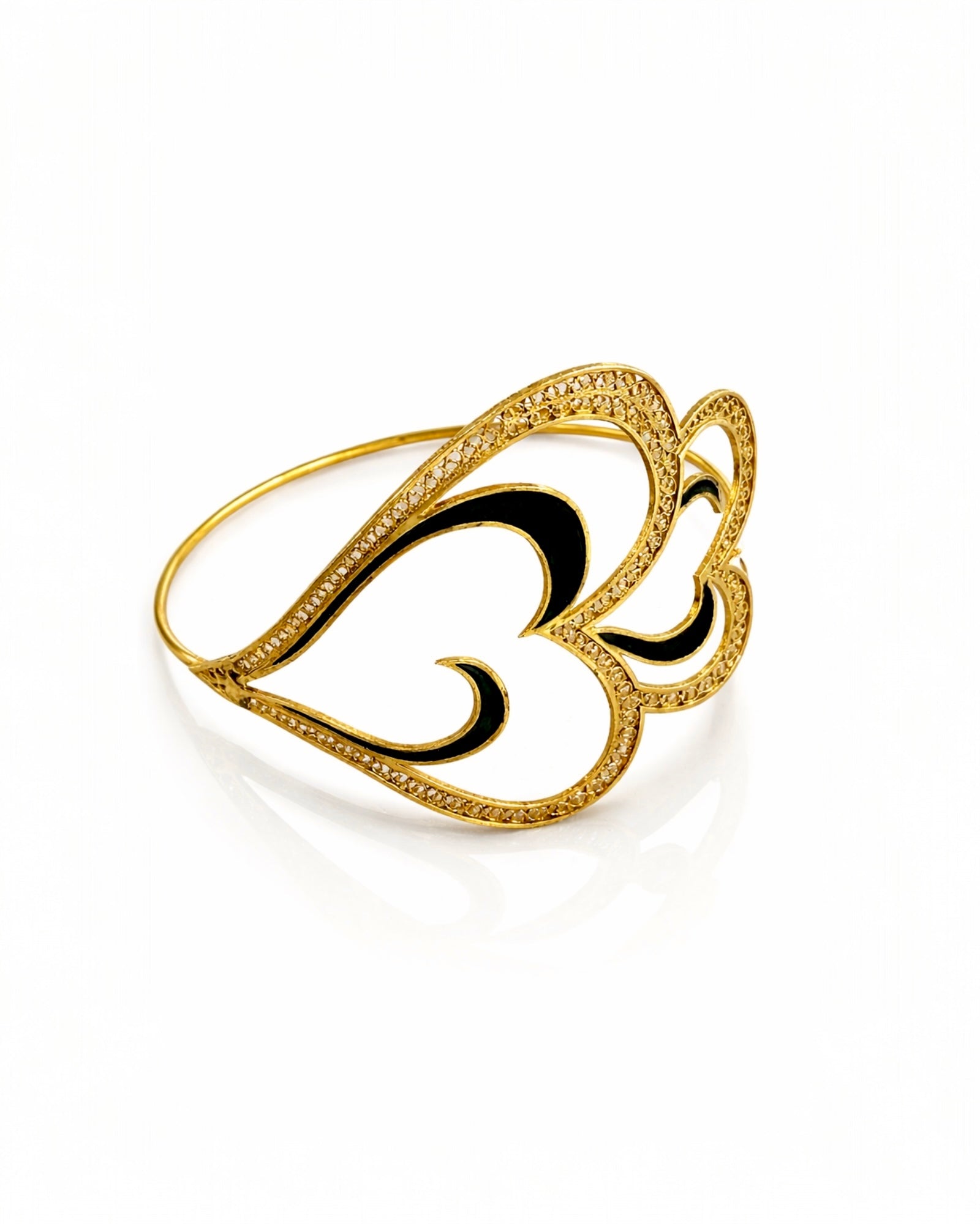 Pulseira / Escrava Coração Viana é Amor com Esmalte Preto em Prata Dourada