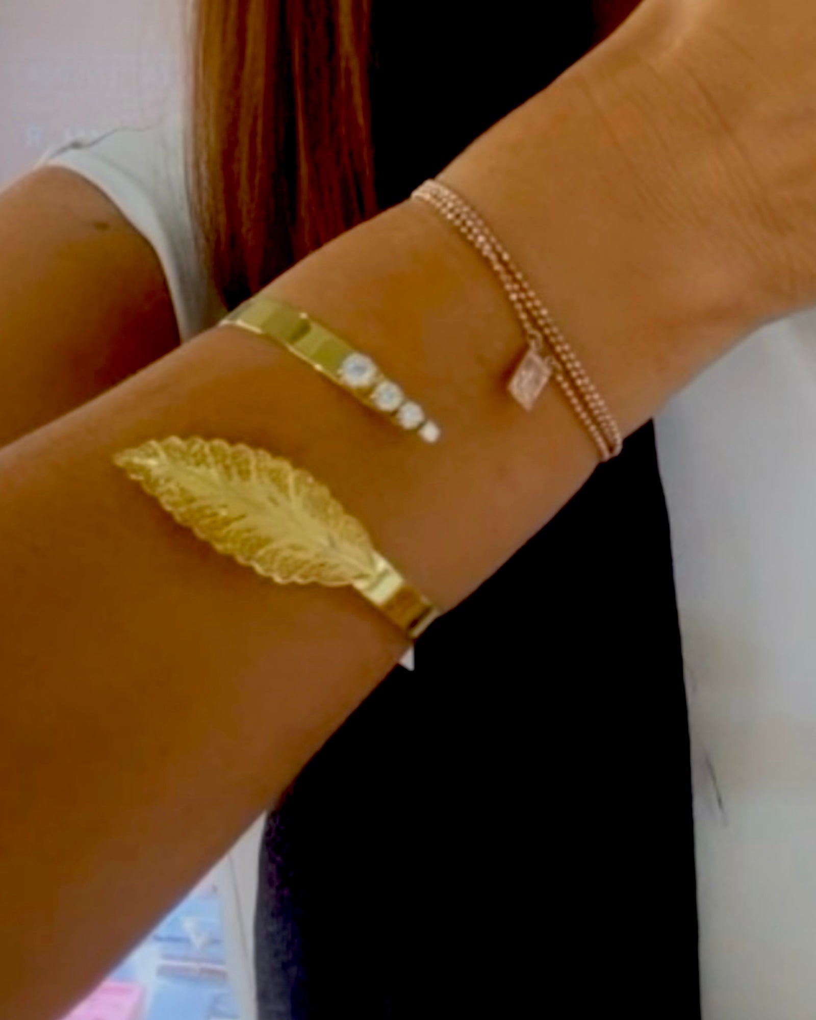 Pulseira Folha de Filigrana em Prata Dourada