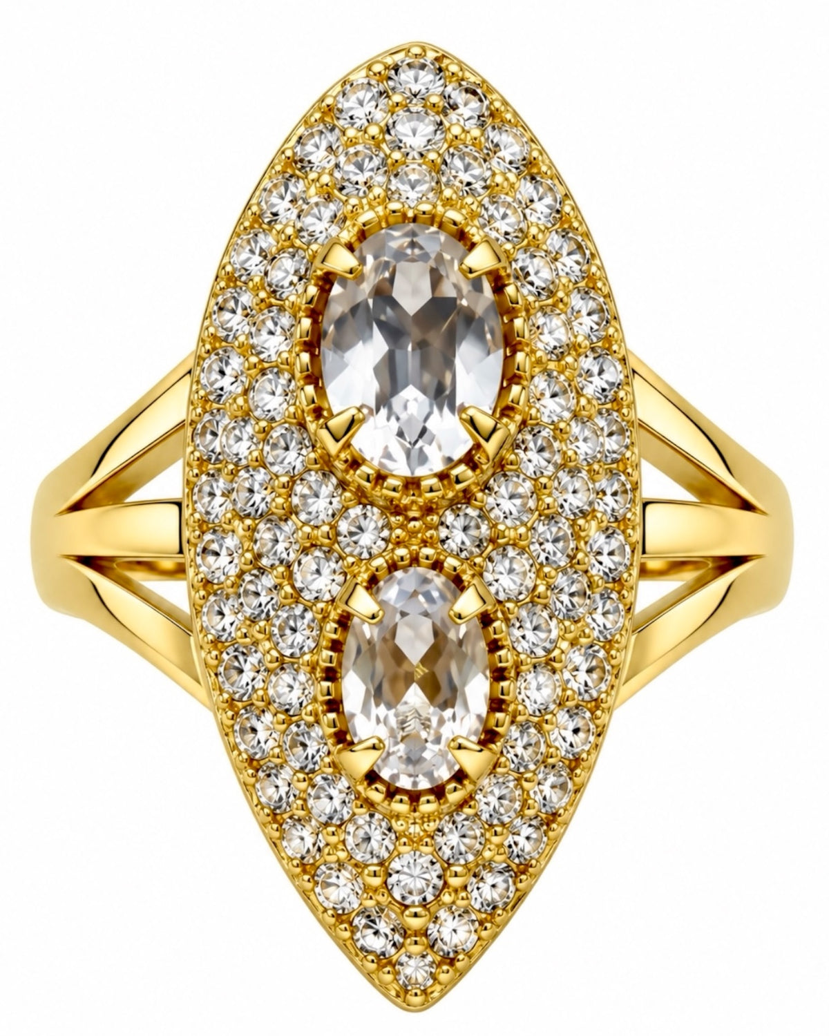 Rectangular Stone Ring with Nude Stone in Gold-Plated Silver