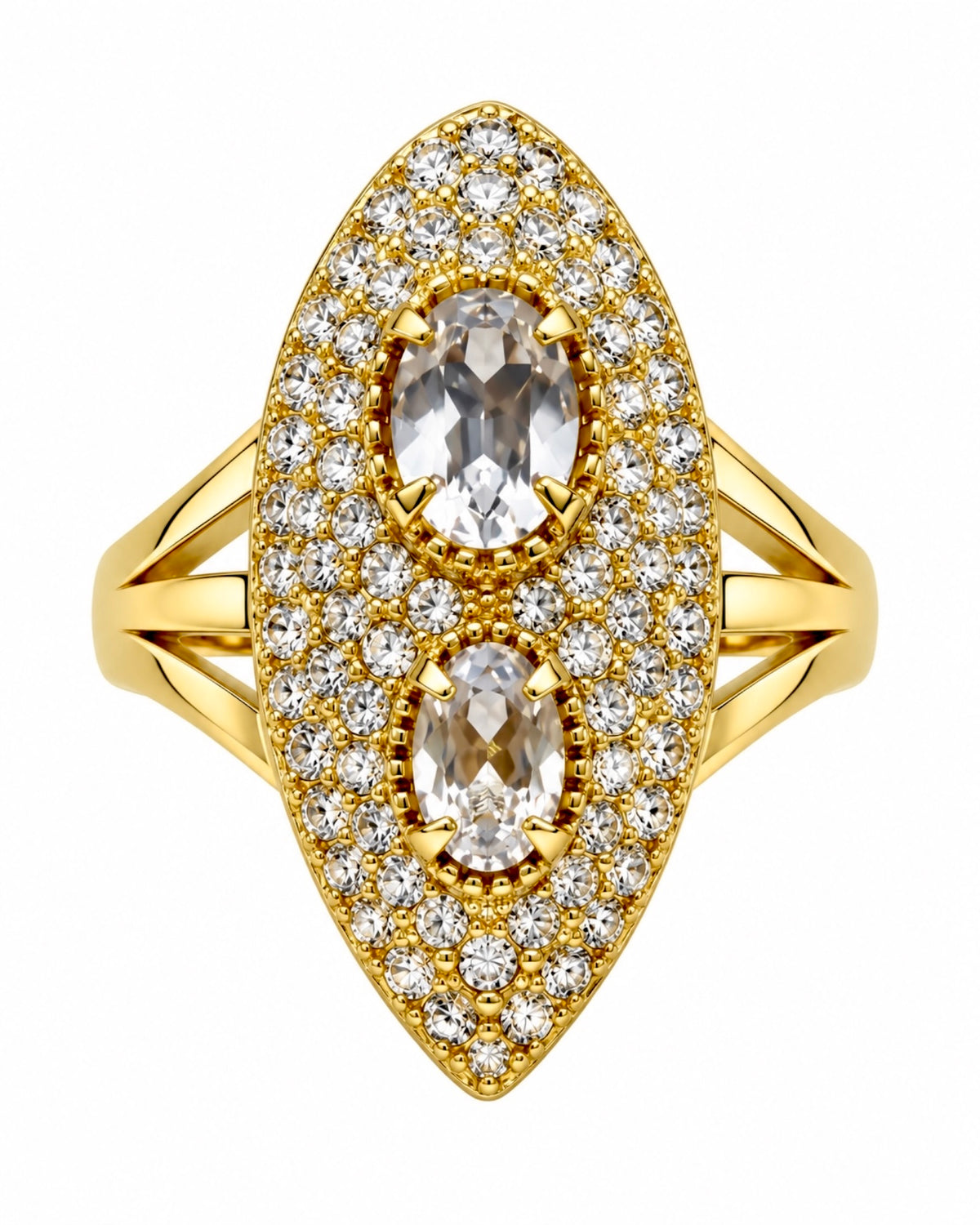 Rectangular Stone Ring with Nude Stone in Gold-Plated Silver