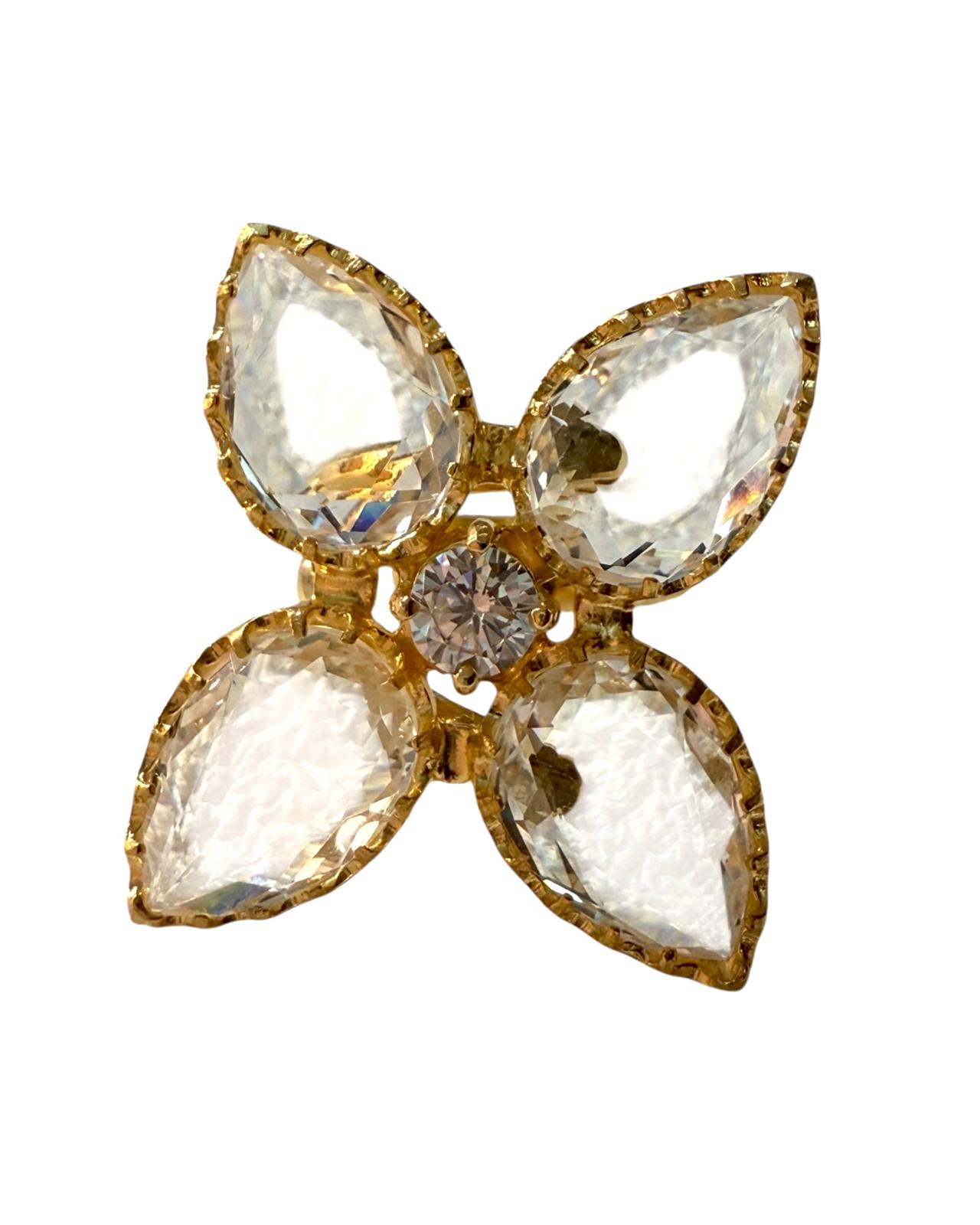 Anel Flor Brilhante em Prata Dourada