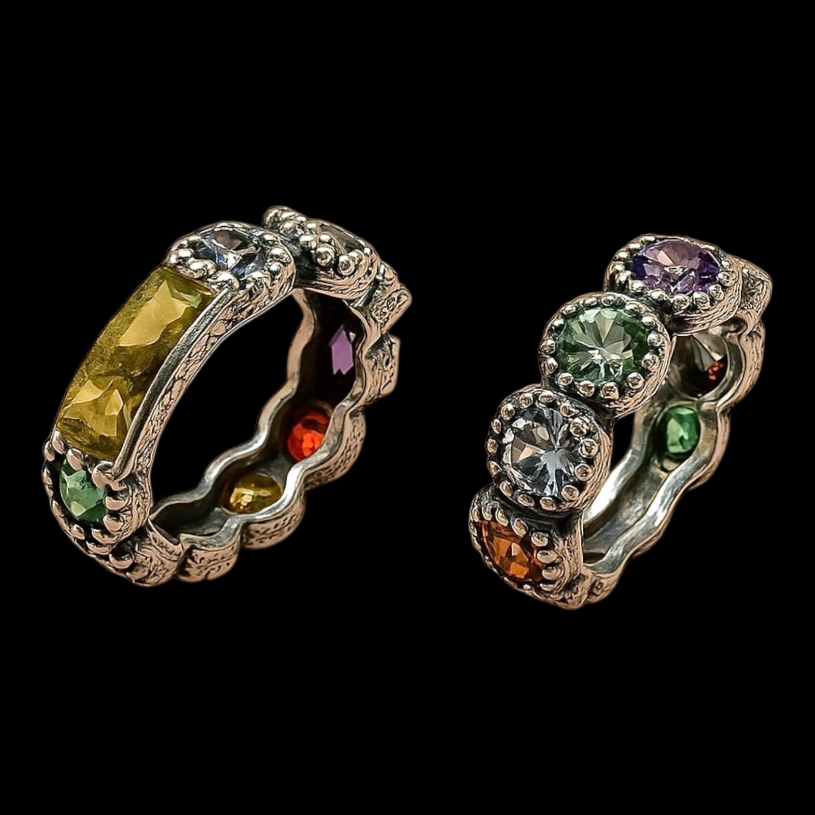 Anel em Prata e Ouro com Pedras Coloridas