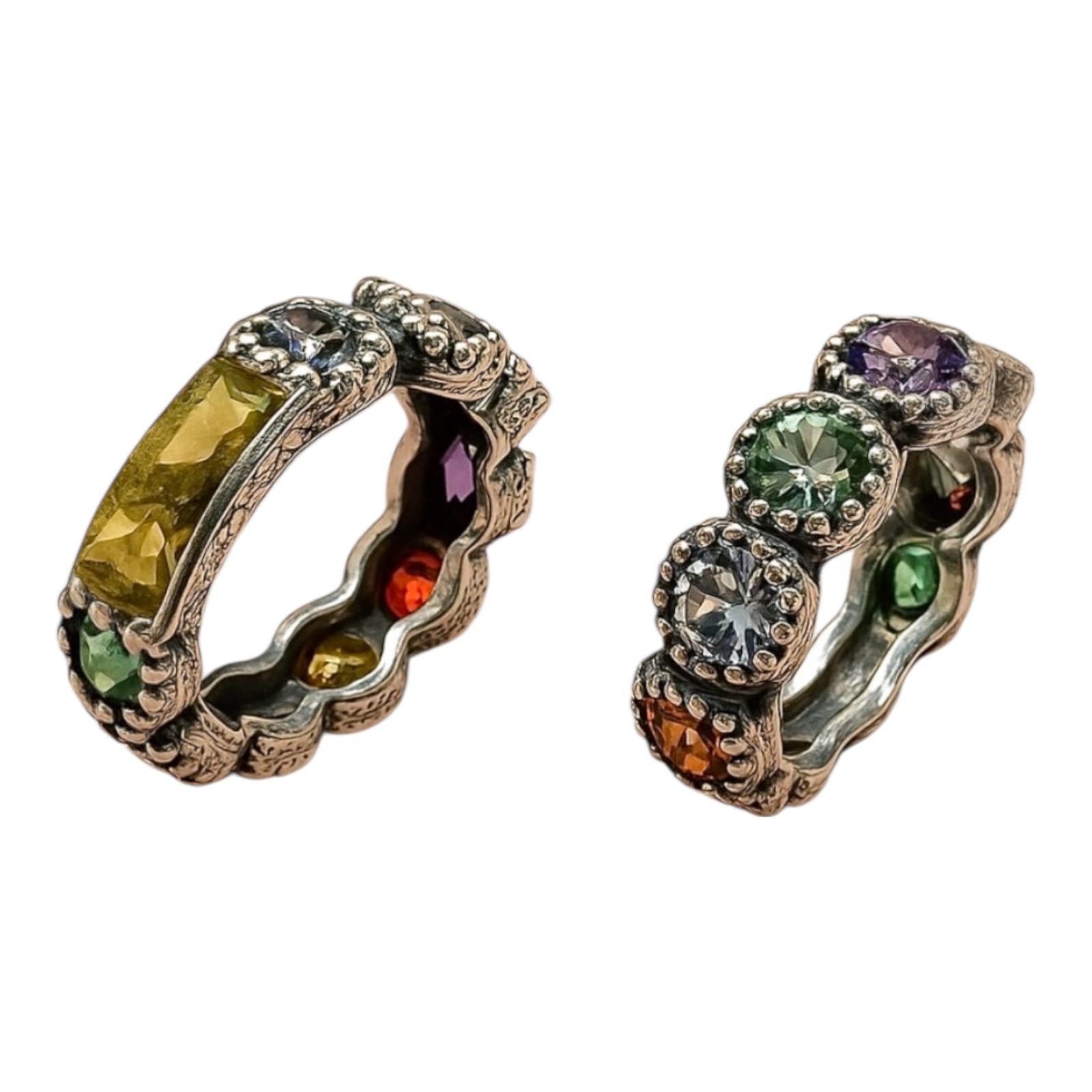 Anel em Prata e Ouro com Pedras Coloridas