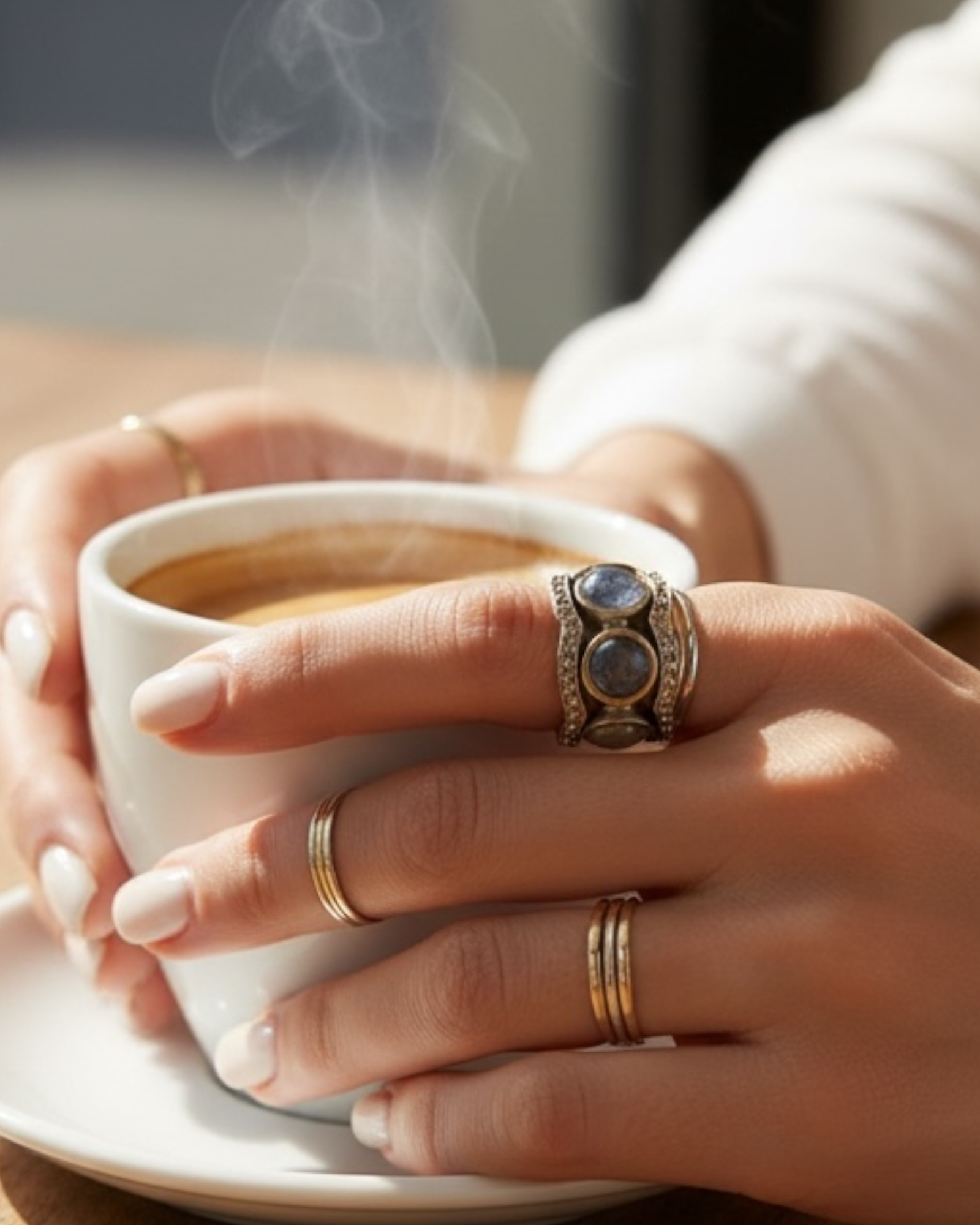 Anti-stress Blue Ring/Wedding Band in Silver and Gold