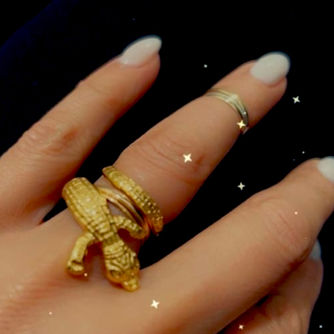 Lizard Ring in gold-plated silver