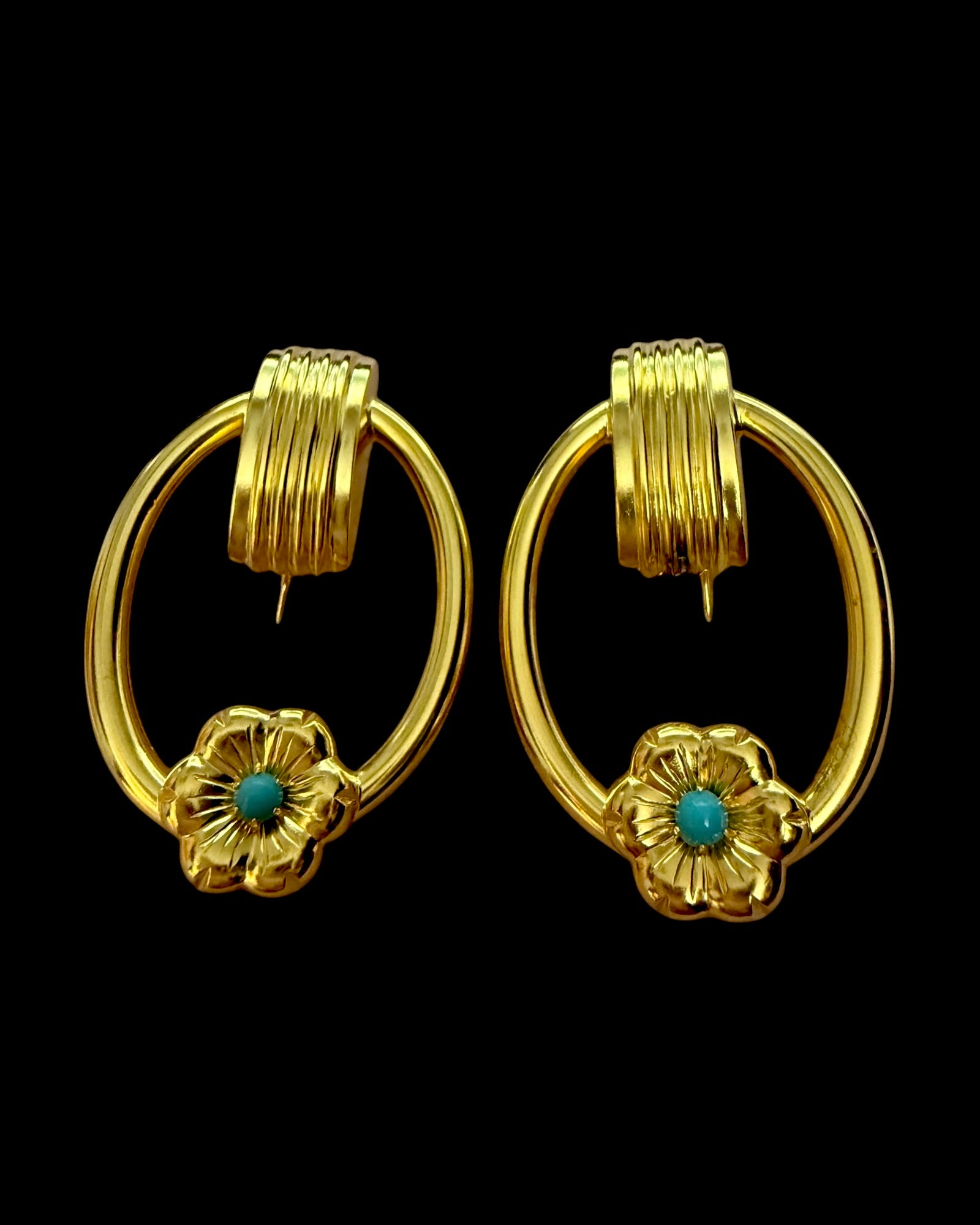 Baroque Earrings with Blue Stones in Gold Plated Silver