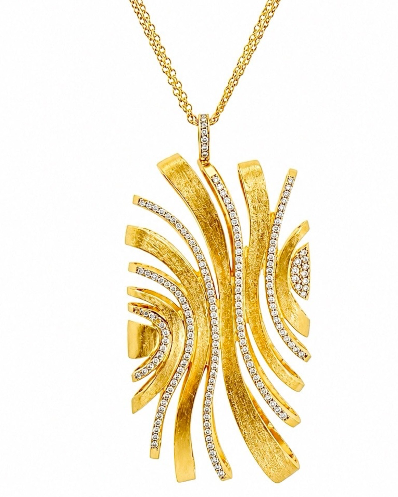 Colar Dourado com Pendente em Linhas Onduladas e Brilho
