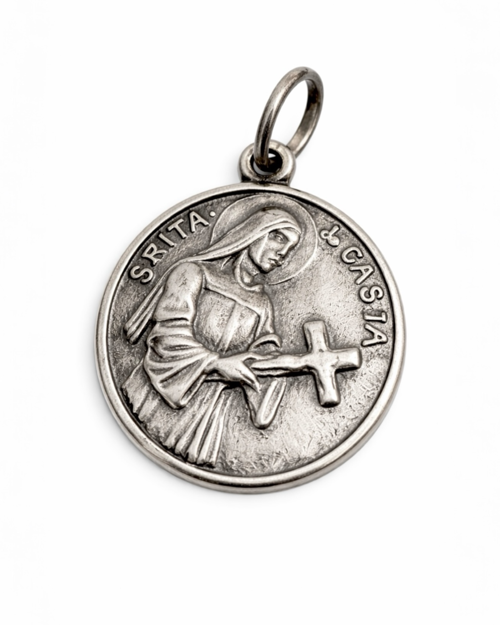 Medalha Santa Rita de Cássia em Prata Branca