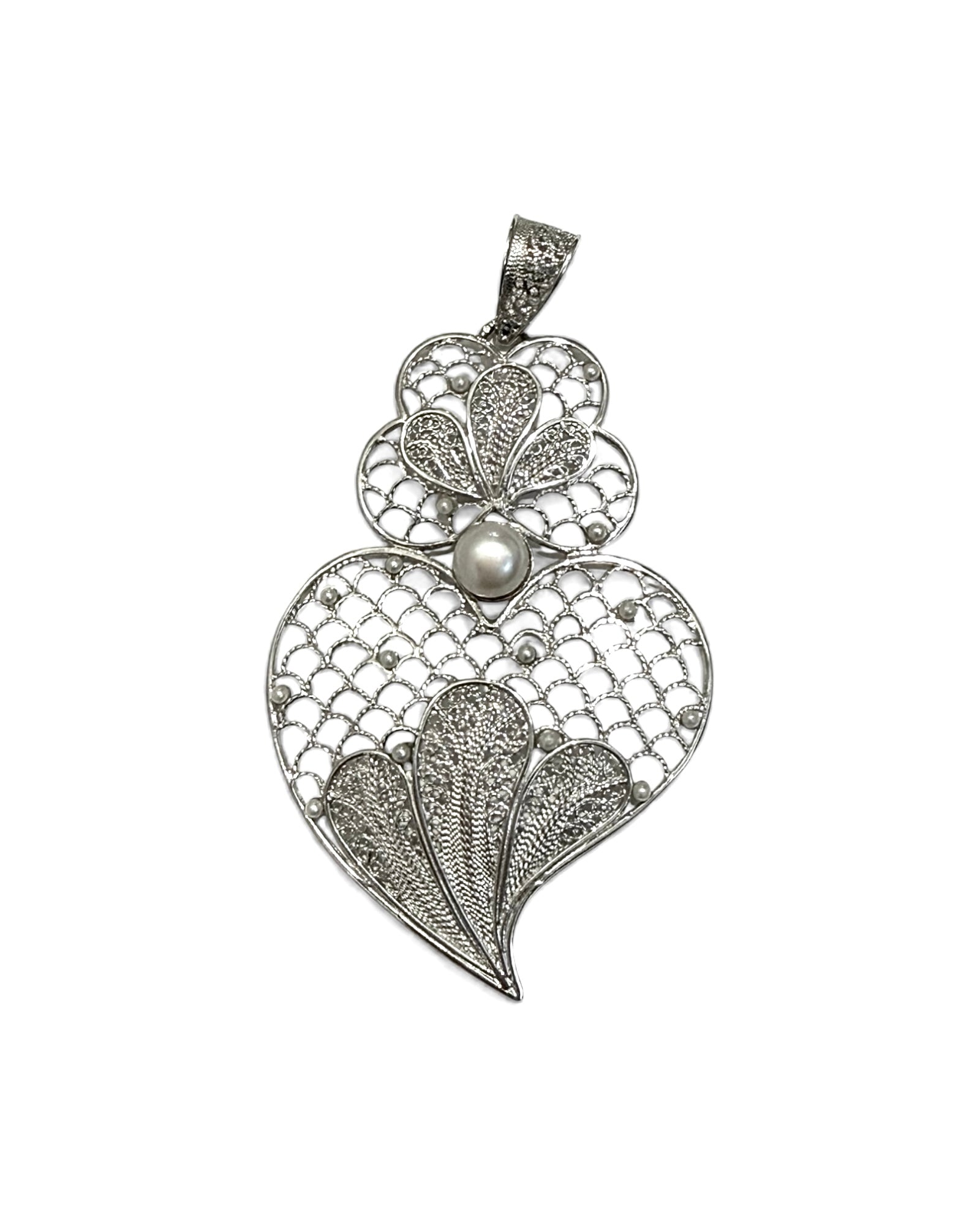 Medalha Coração de Viana com Pérola em Prata