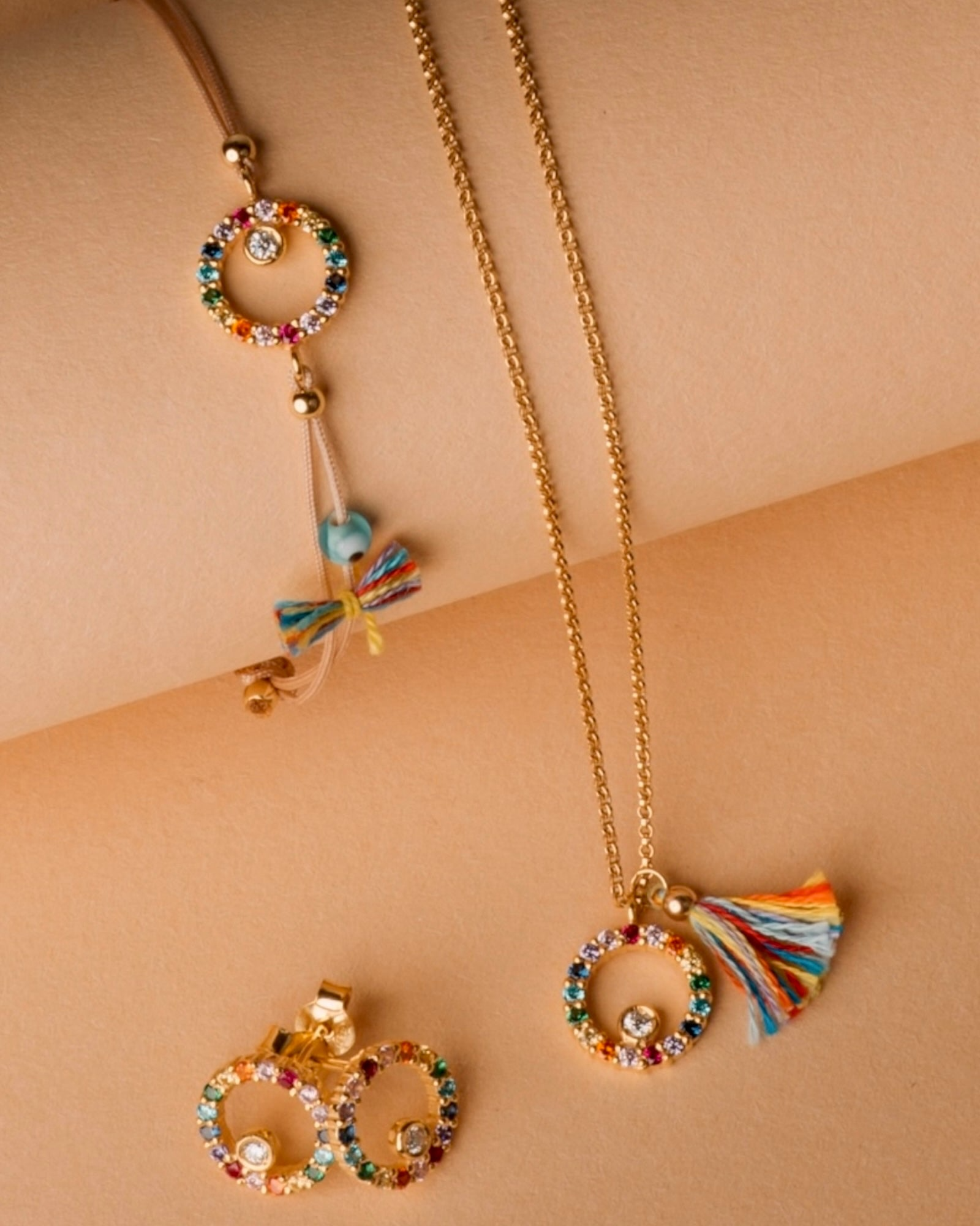 Rainbow Silk Bracelet in Gold-Plated Silver