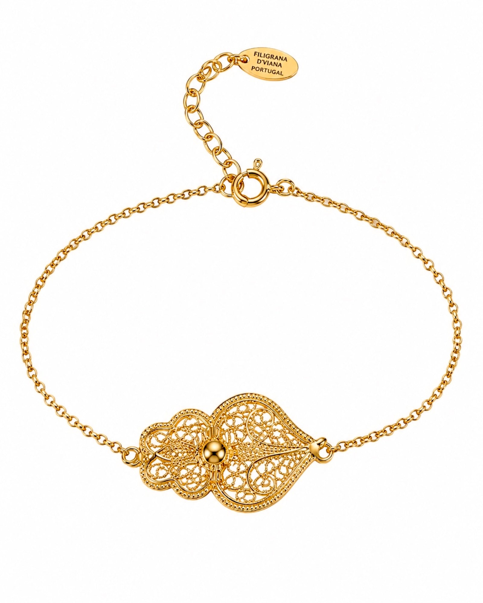 Pulseira Coração de Viana em Prata Dourada