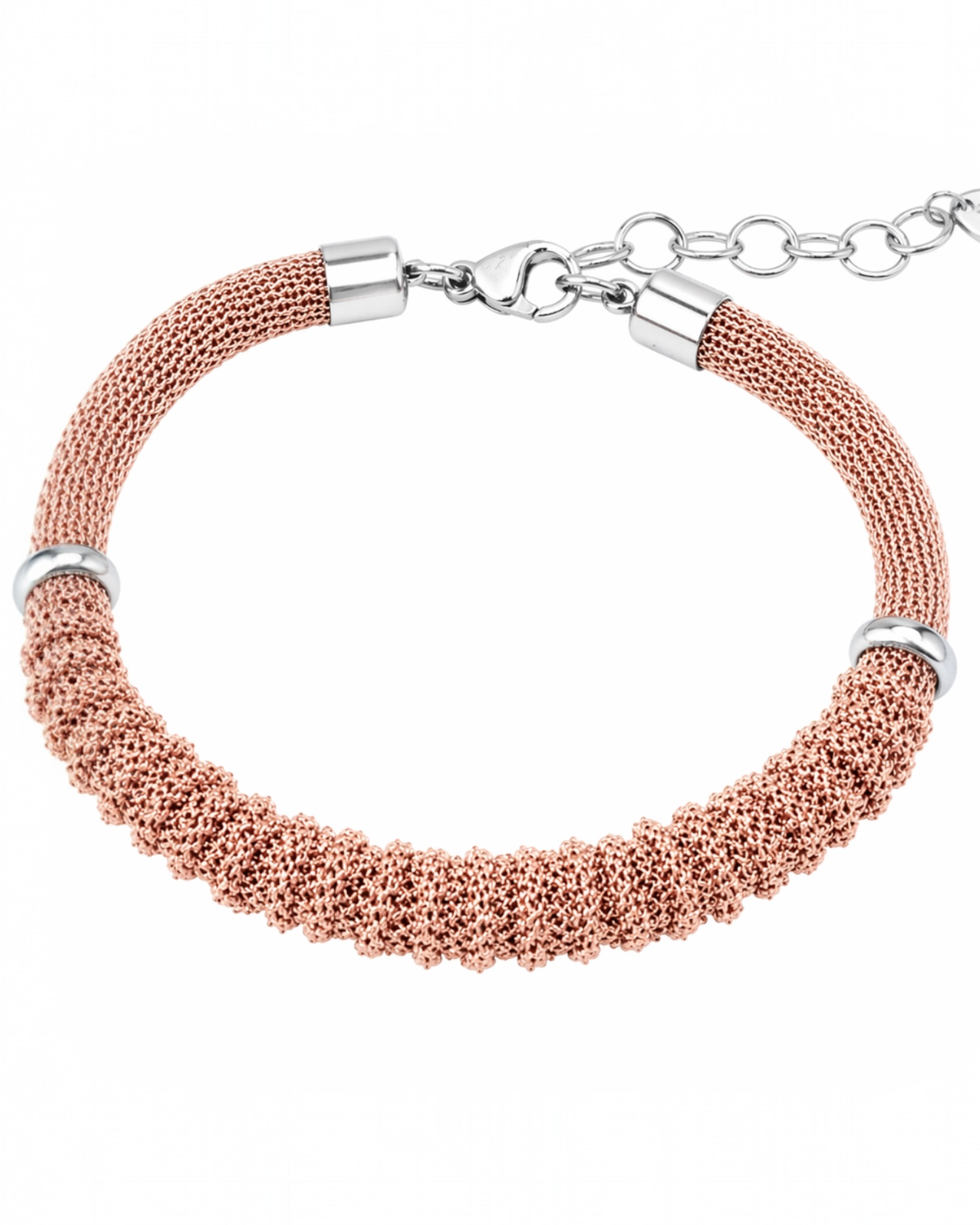 Pulseira Malha Rosa em Prata