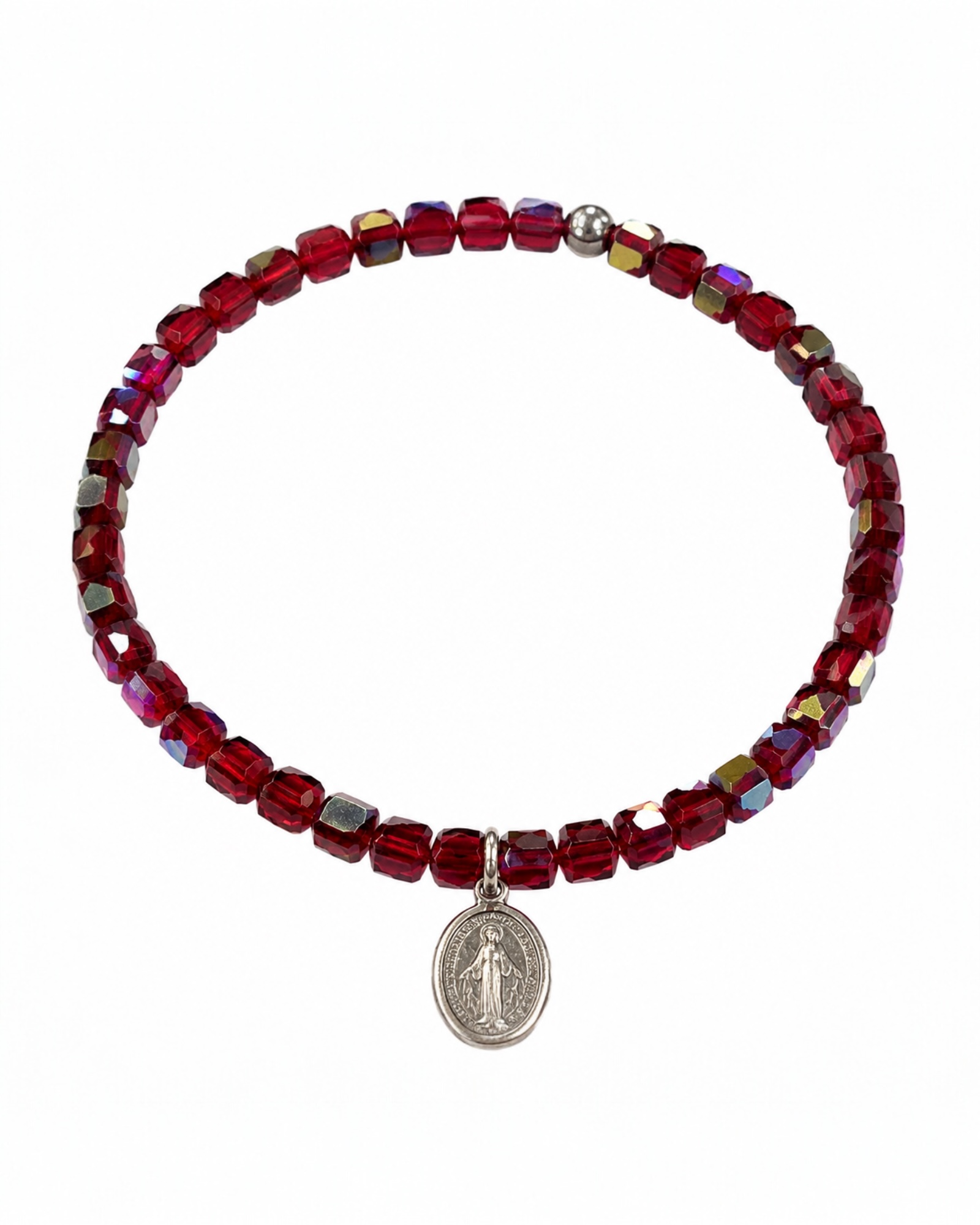 Our Lady of Grace bracelet with stones in silver.