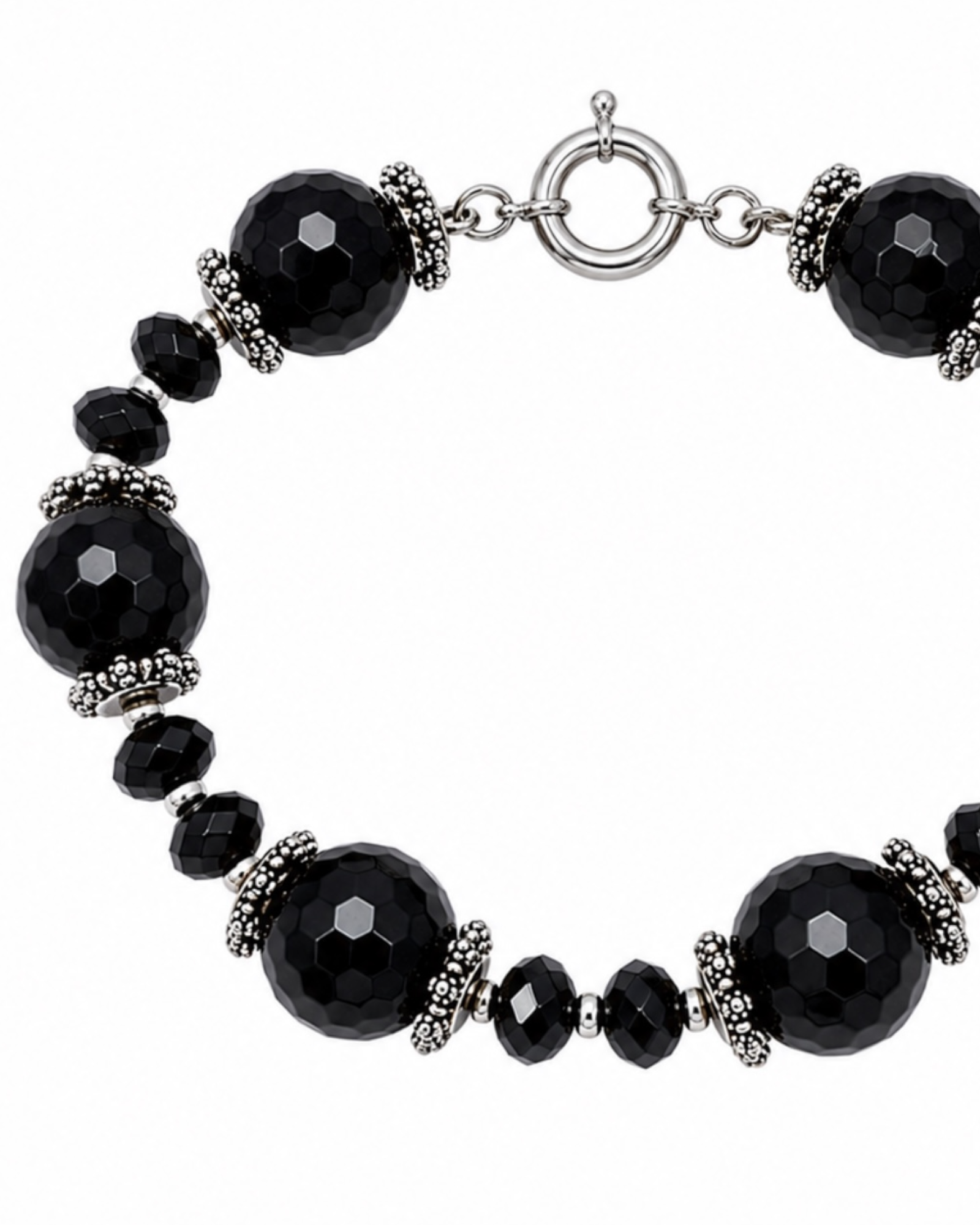 Pulseira Pedras Pretas em Prata