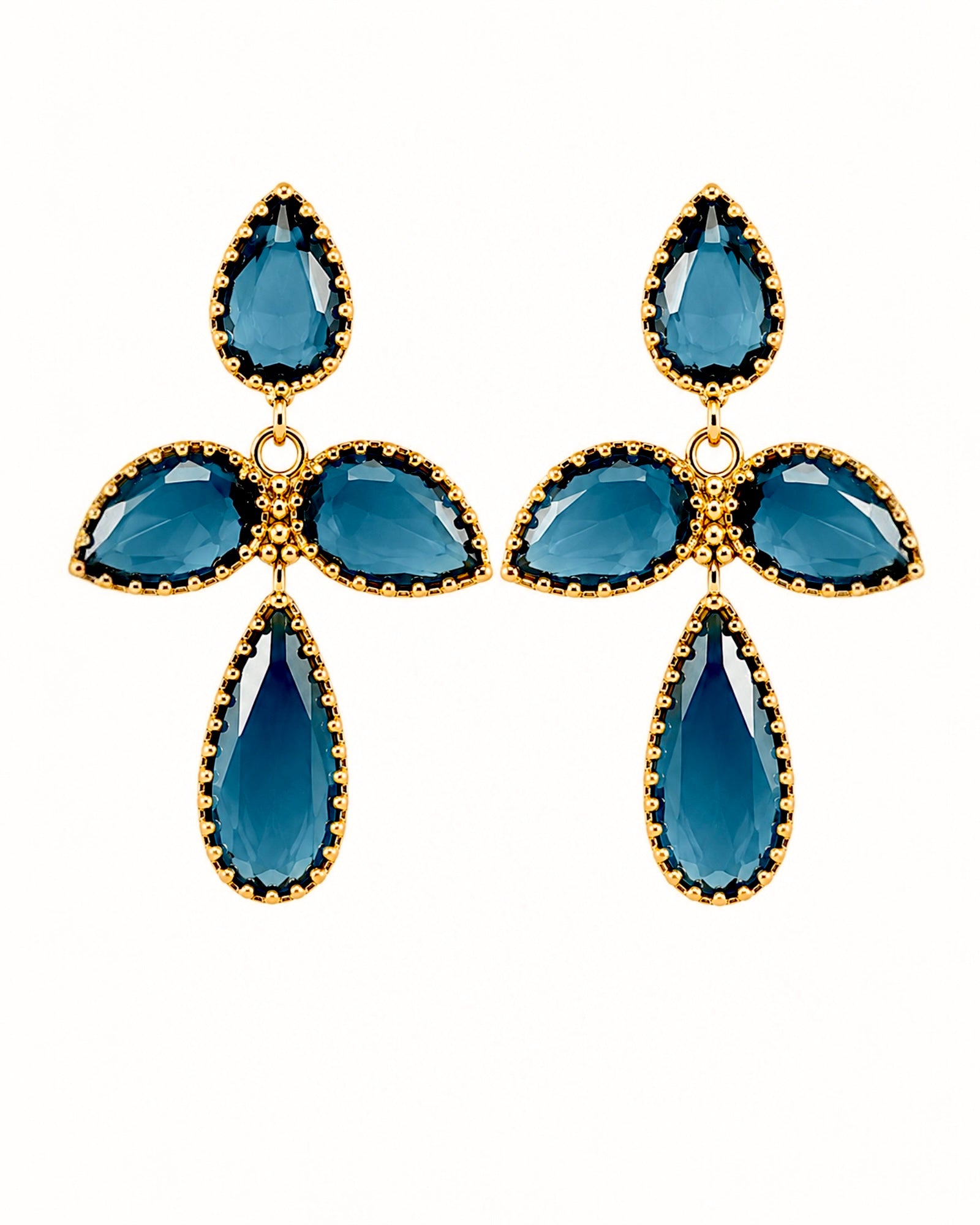 Brincos Gotas Cor Azul em Prata Dourada
