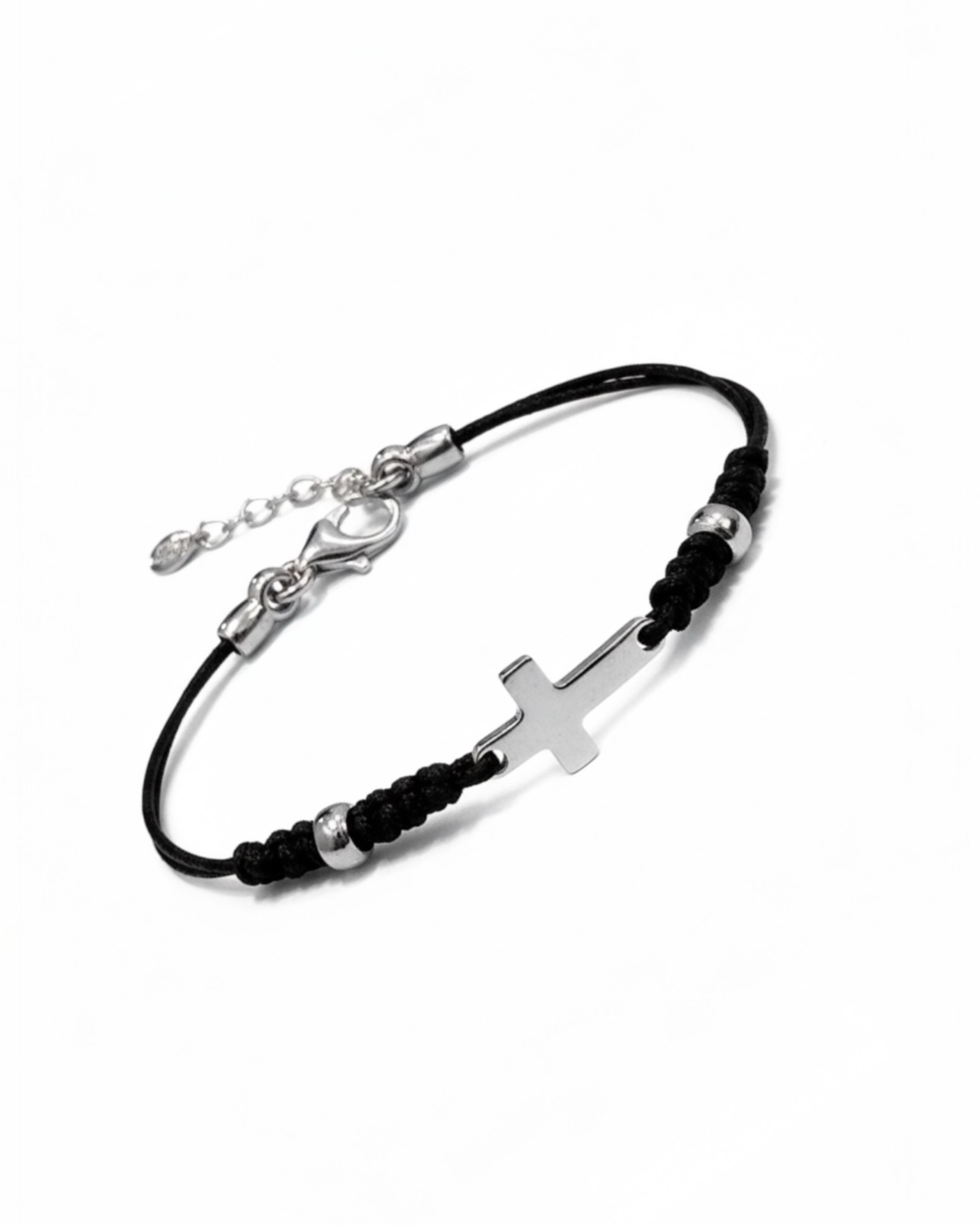 Pulseira Cruz Unissexo em Prata 925% com Fio Preto