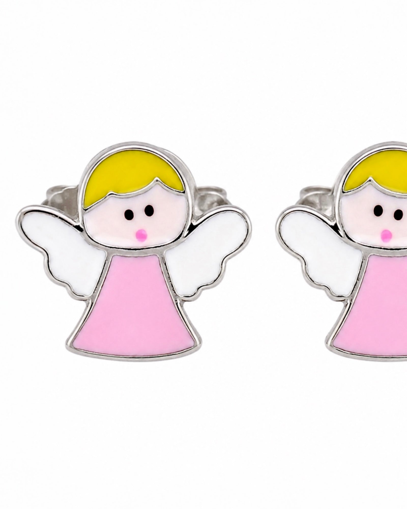 Pink Angel Earrings for Children in Silver