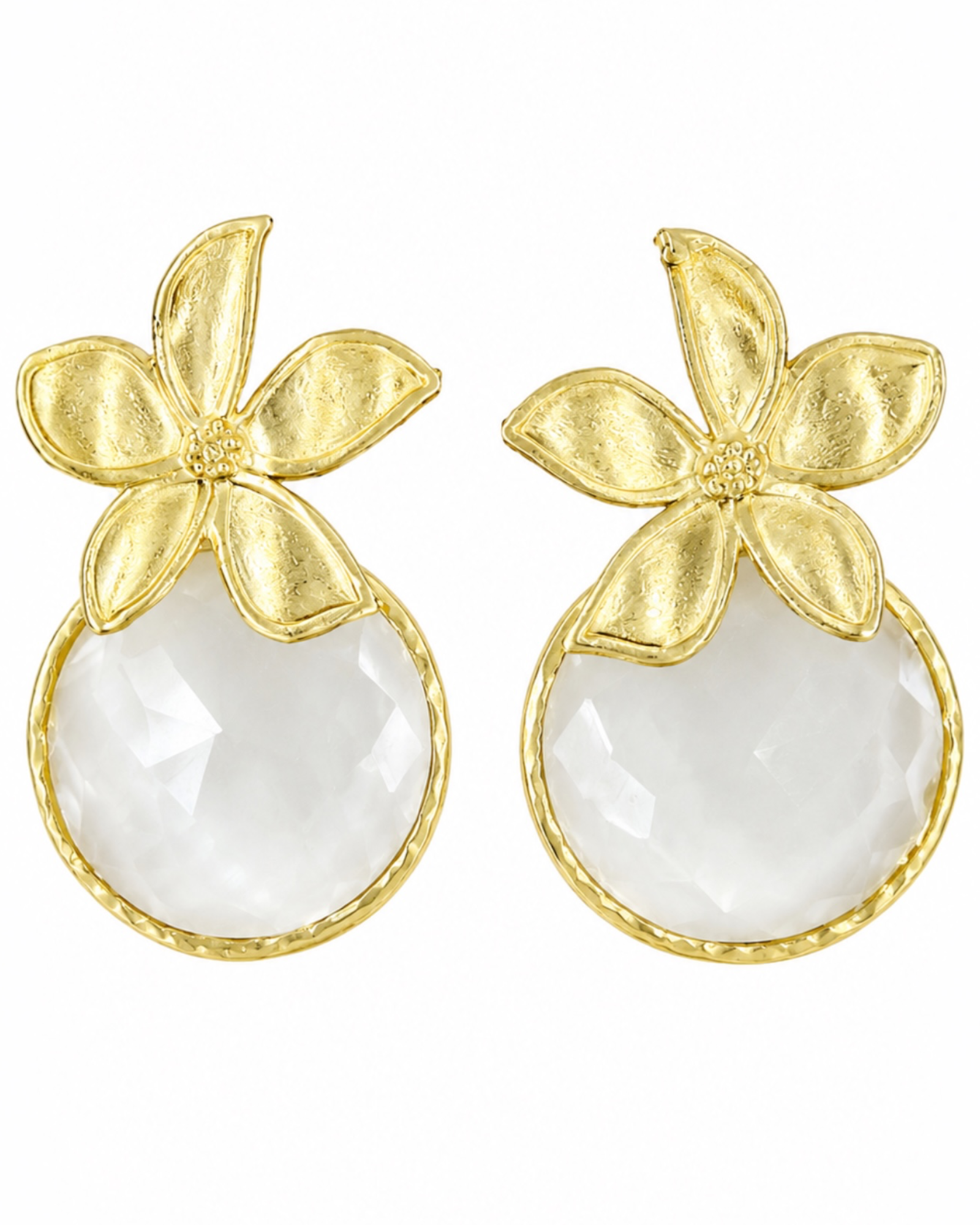 Flower Earrings with Stone in Gold-Plated Silver