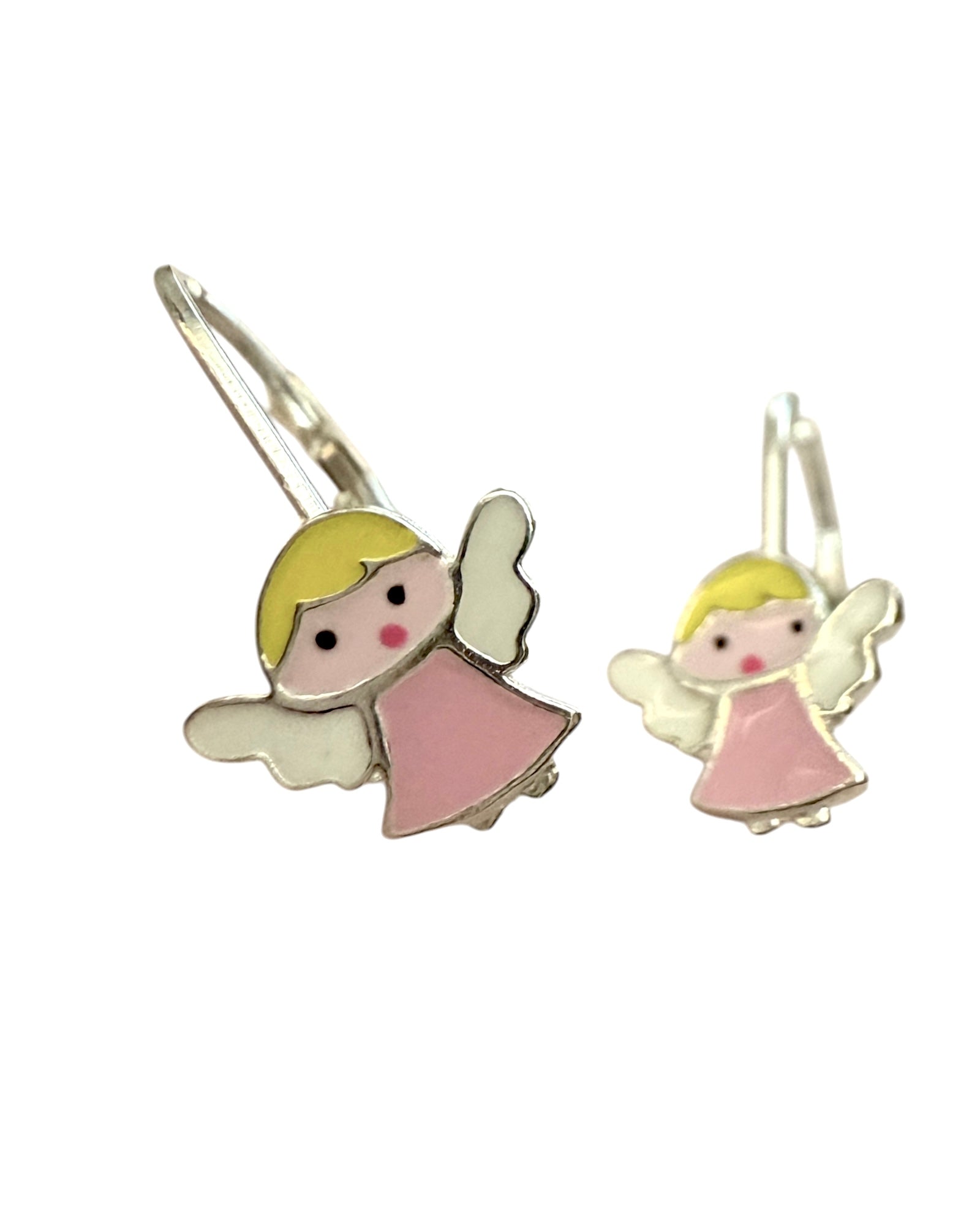 Brincos Anjo Cor-de-Rosa de Criança em Prata (com Gancho)