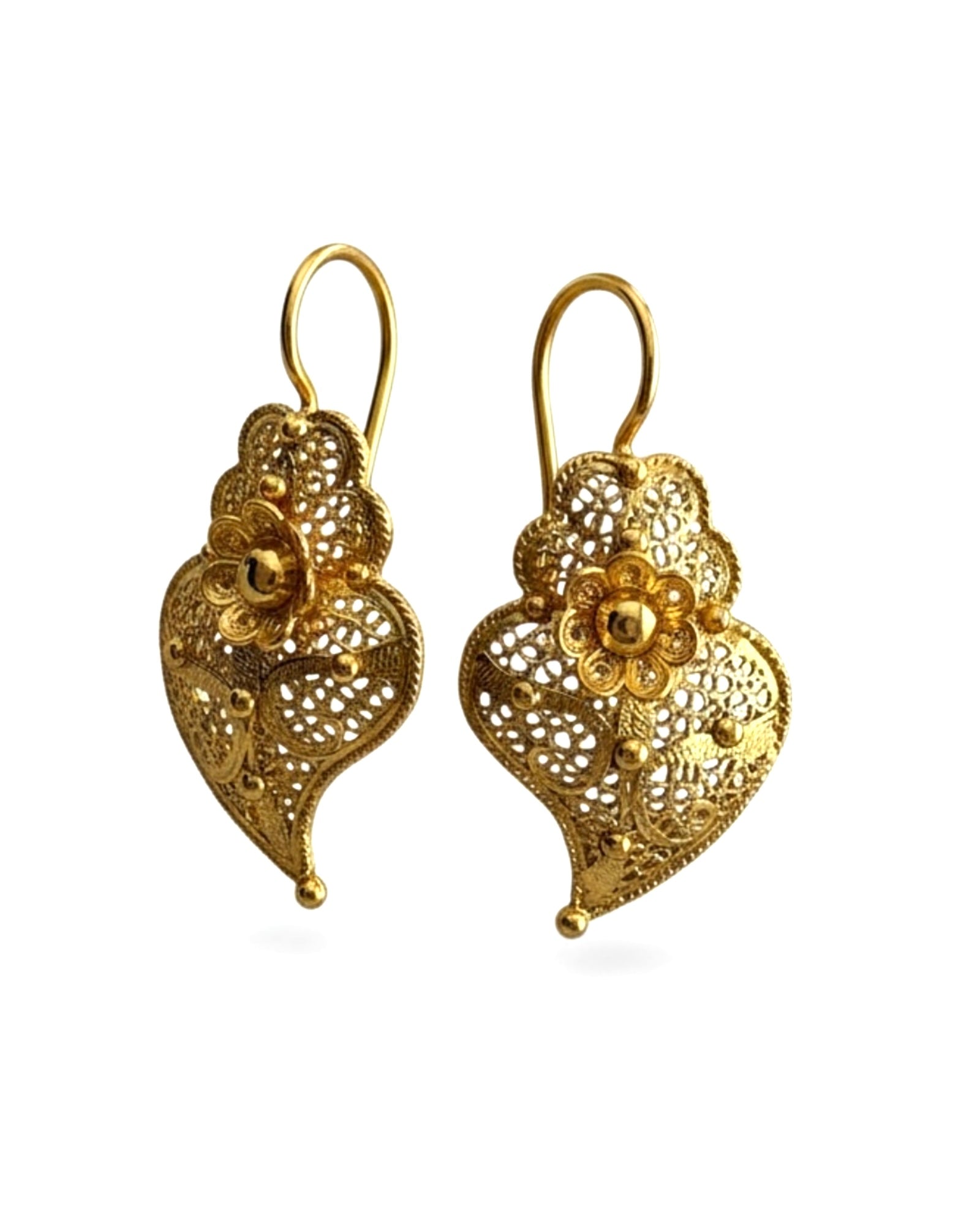 Brincos Coração de Viana em Prata Dourada