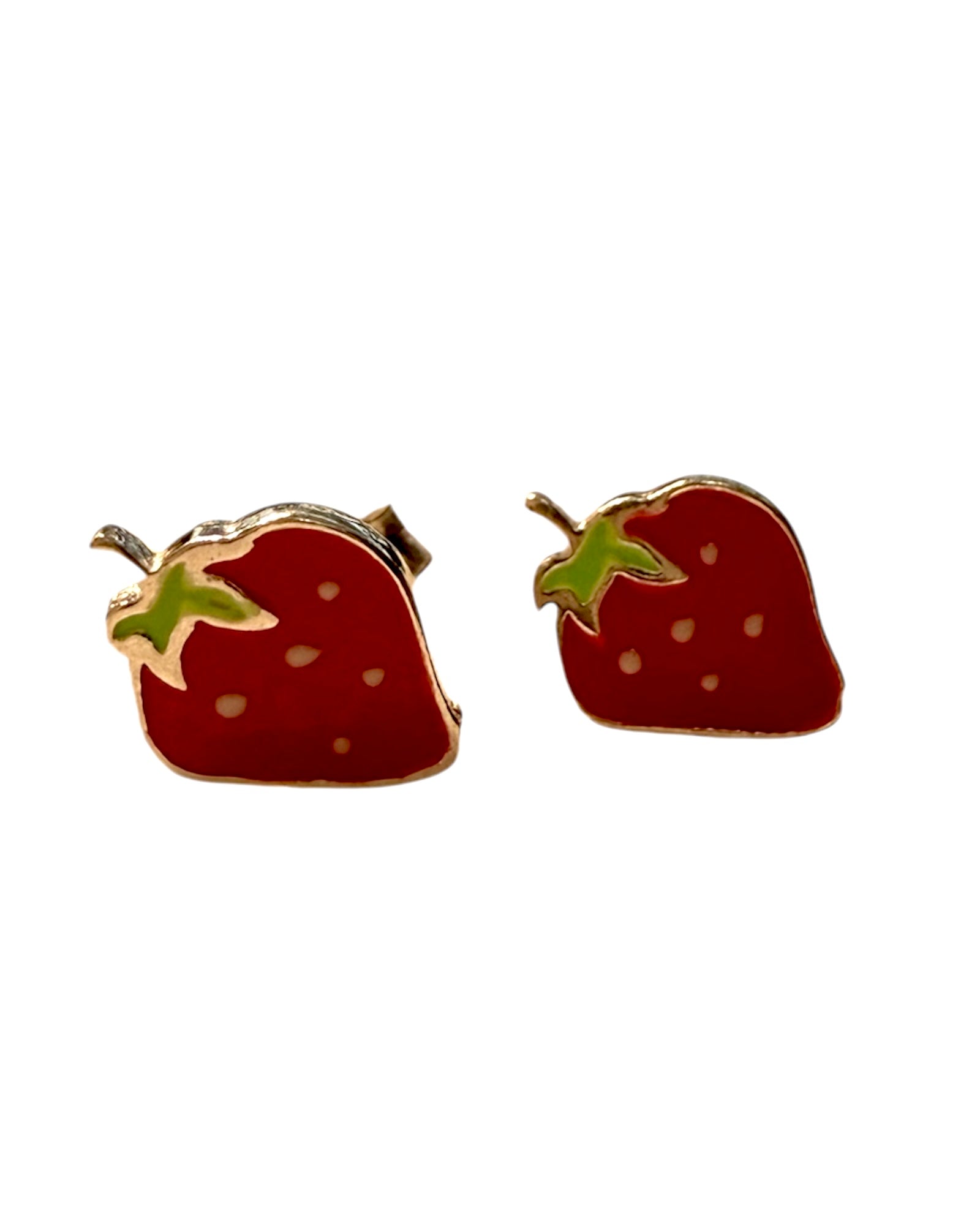Brincos Morango de Criança em Prata 925%, design divertido e colorido, perfeitos para o visual infantil.