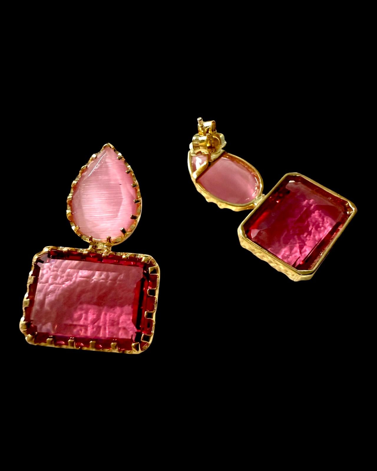 Pink Stone Earrings in Gold Plated Silver