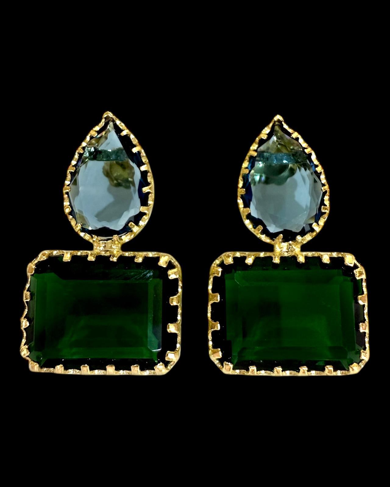 Earrings with Blue and Green Stones in Gold-Plated Silver