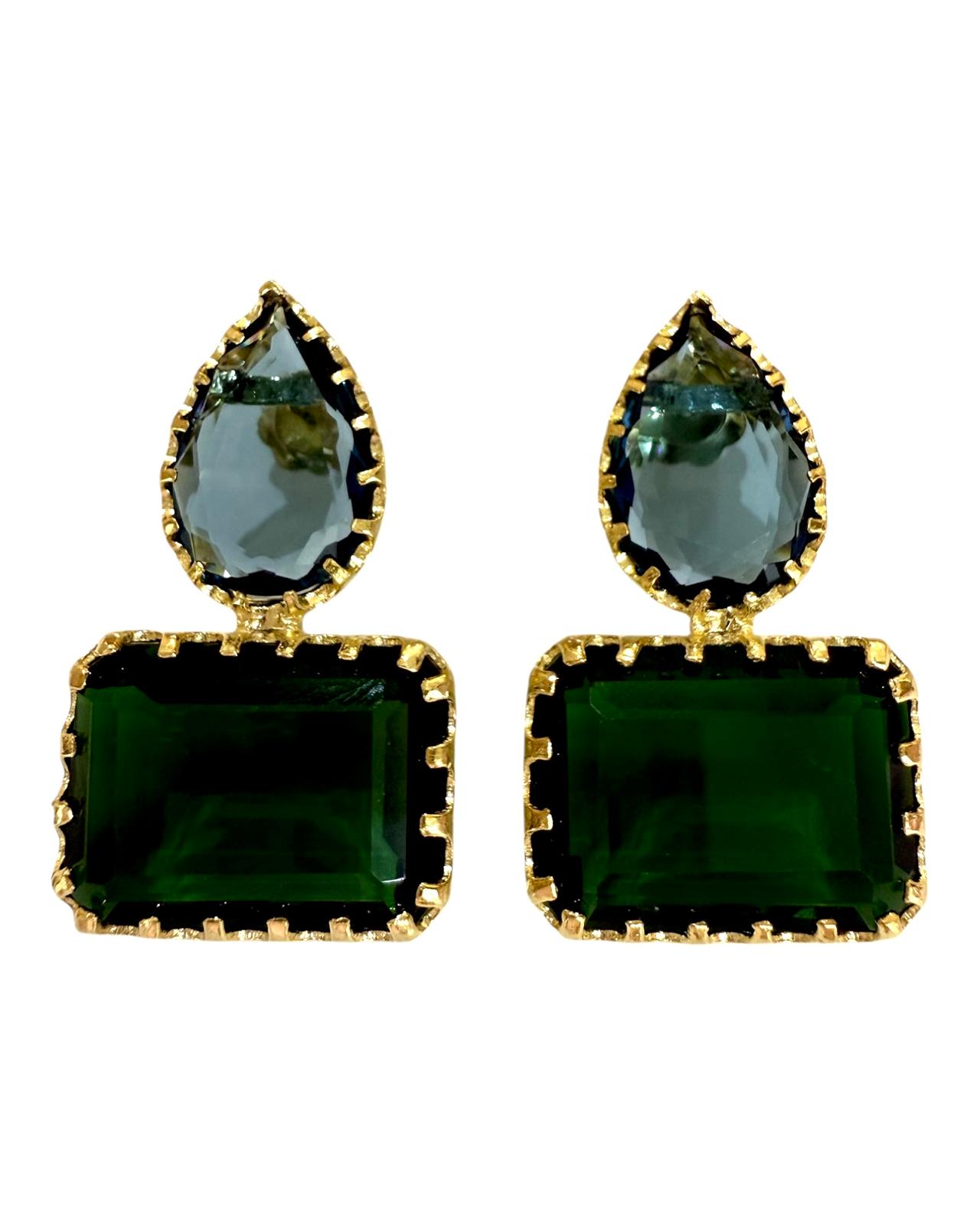 Earrings with Blue and Green Stones in Gold-Plated Silver