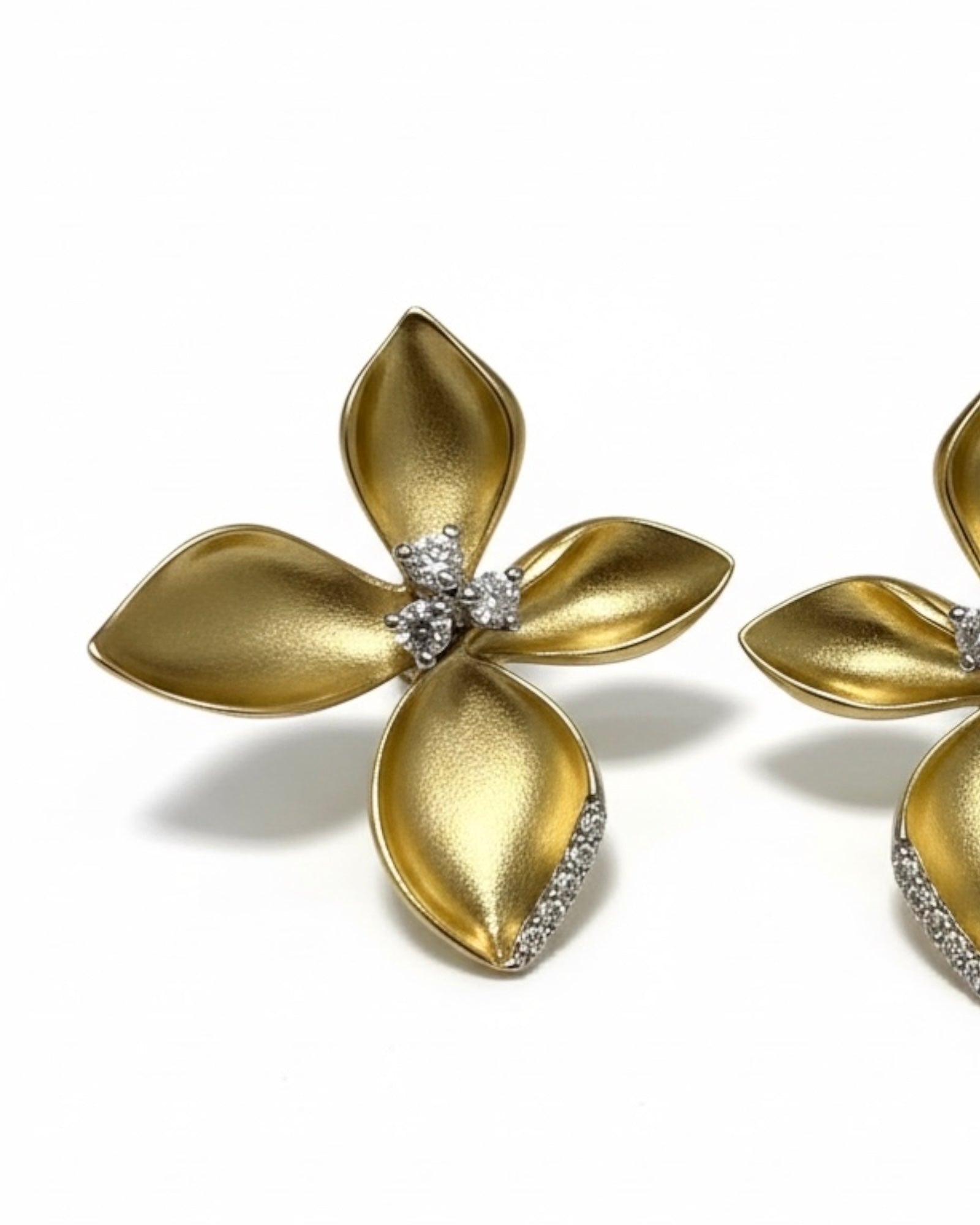 Brincos Pétalas em Prata Branca e Dourada