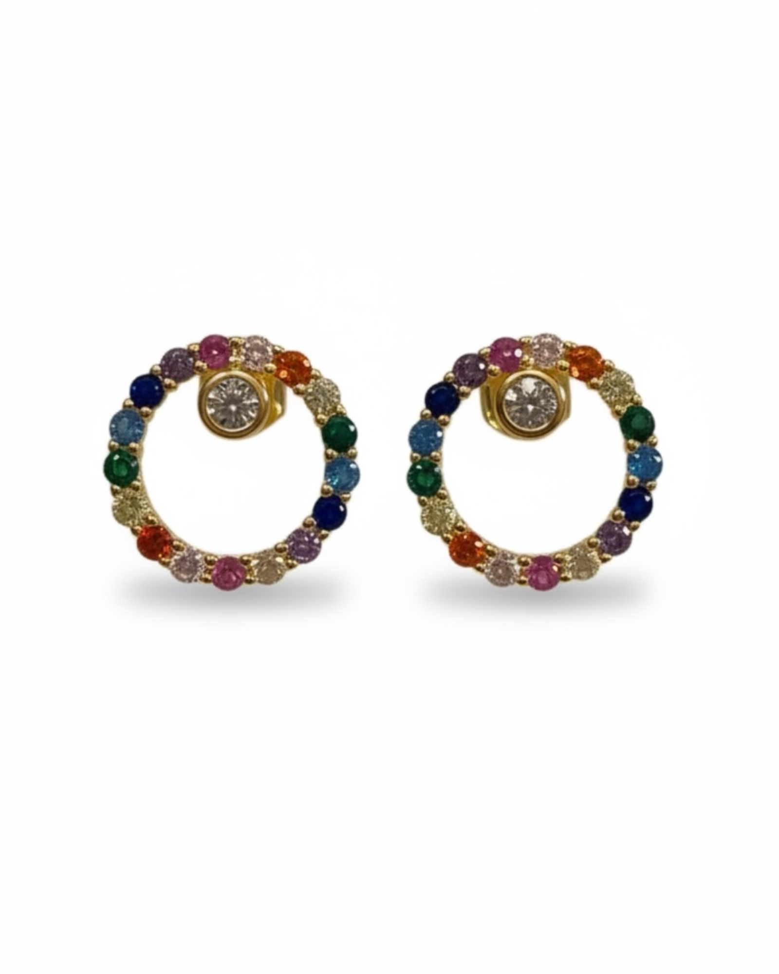 Brincos Arco-Íris em Prata Dourada