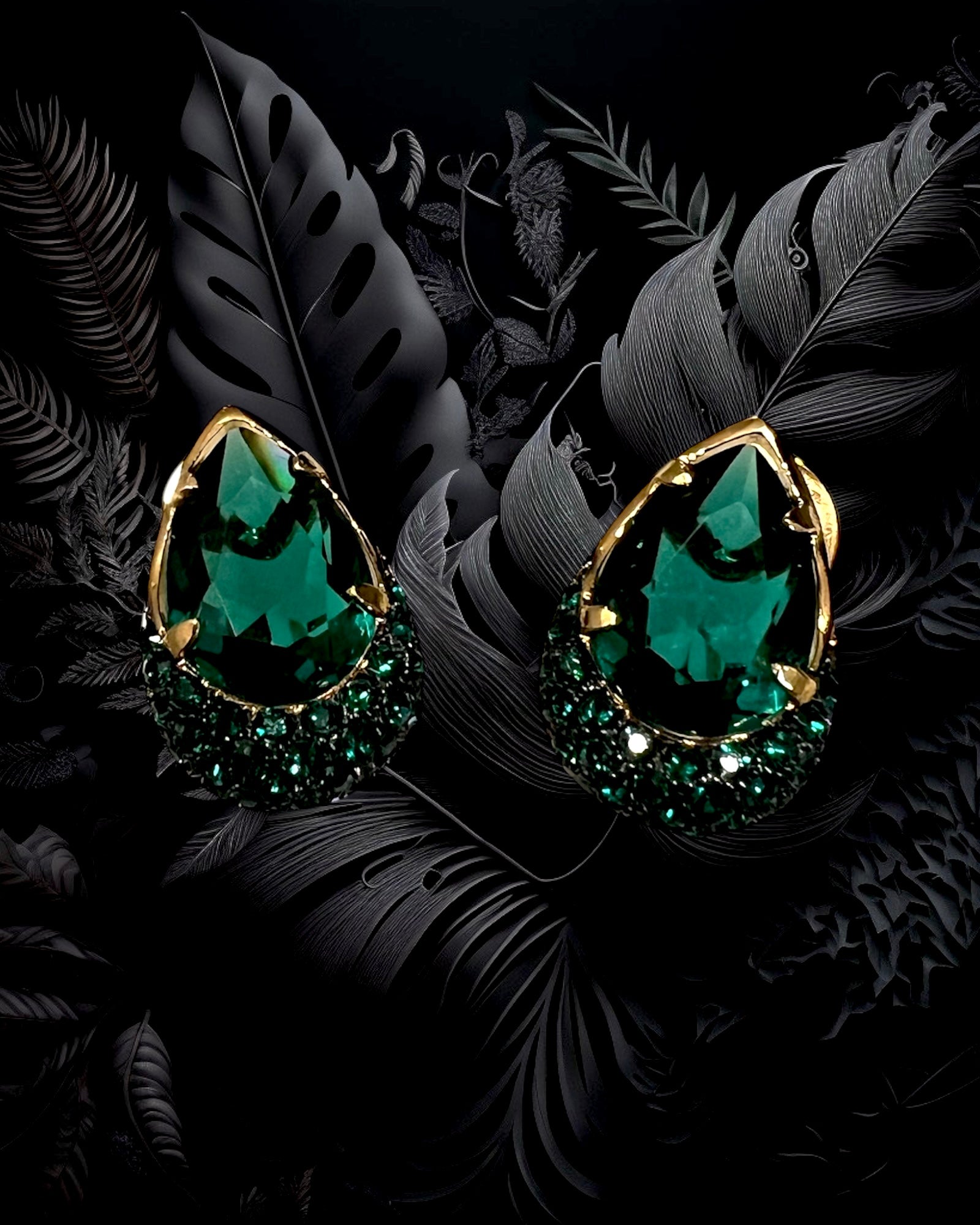 Brincos Gotas Verdes em Prata Dourada