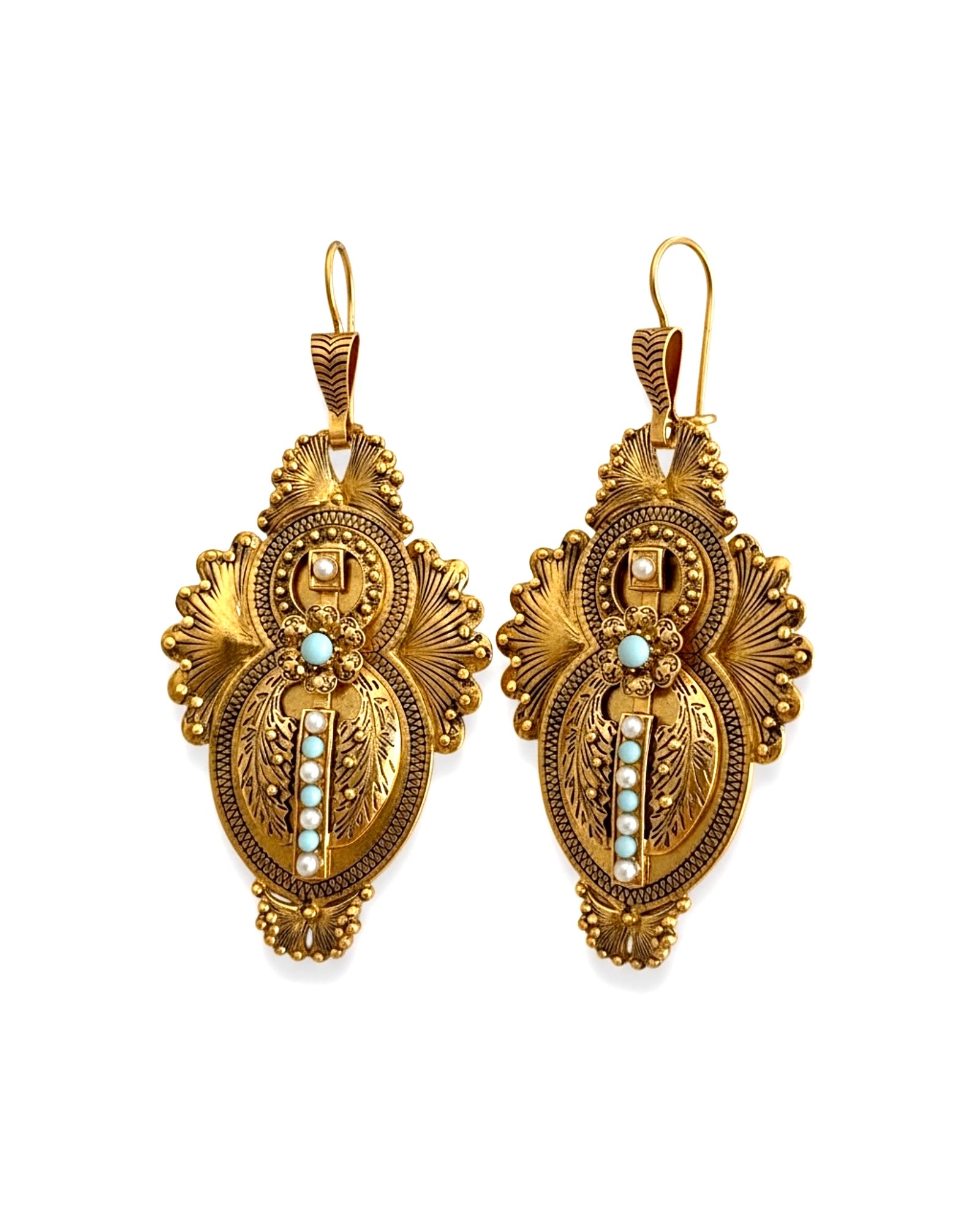 Brincos Gramalheira em Prata Dourada com Pedras Azuis e Brancas