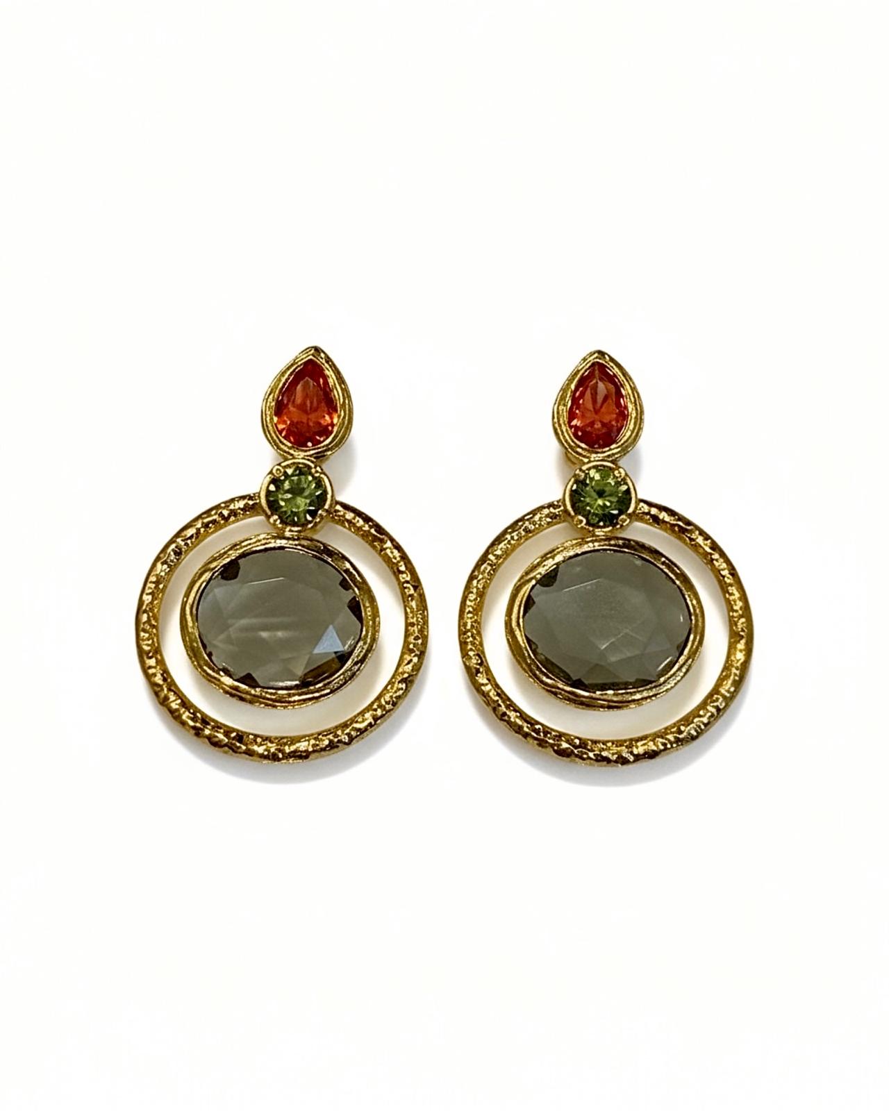 Brincos em Prata Dourada com Pedras Coloridas