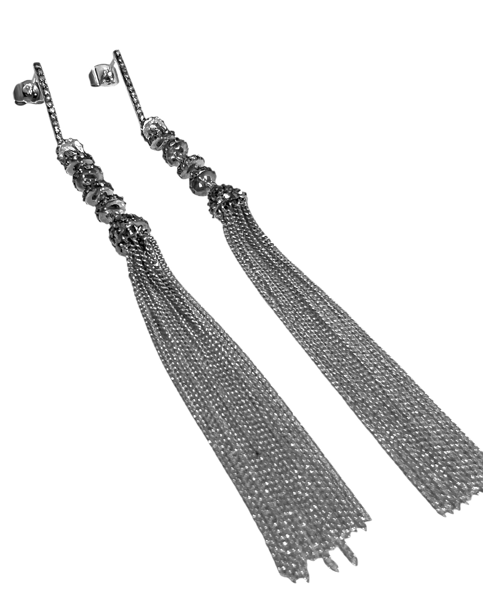 Long Earrings with Sphere Mesh in Silver