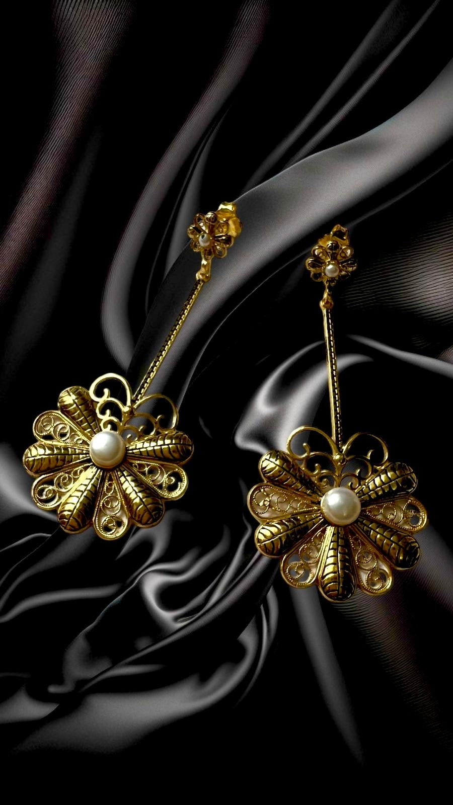 Filigree Flower Earrings in Gold Plated Silver