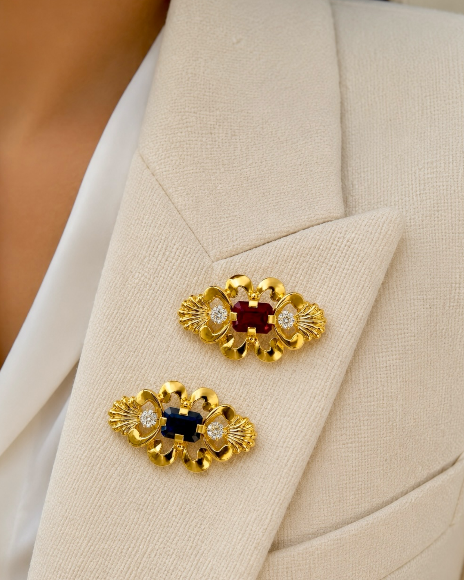 Baroque Blue Stone Pin in Gold-Plated Silver