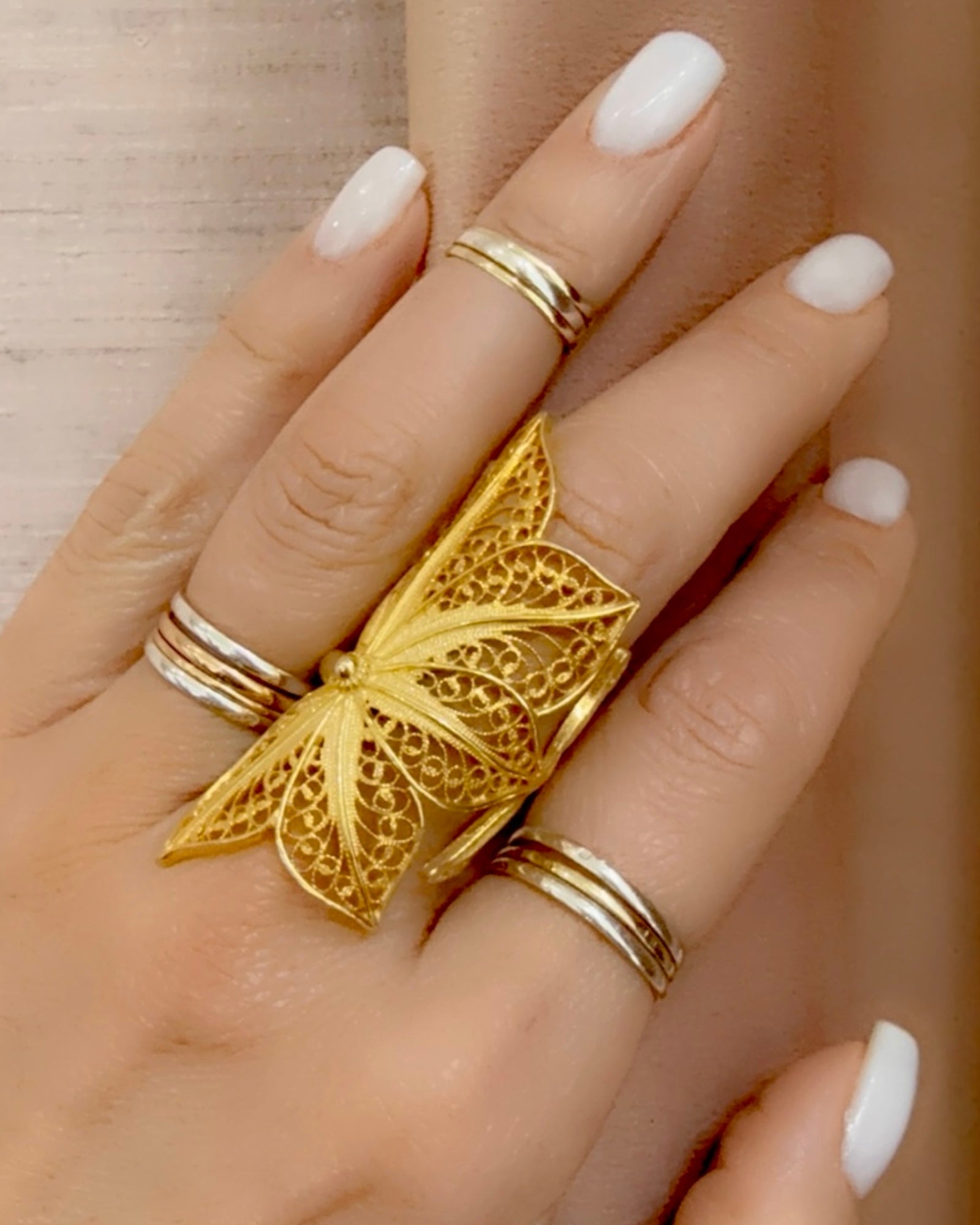 Filigree Flower Ring in Gold Plated Silver