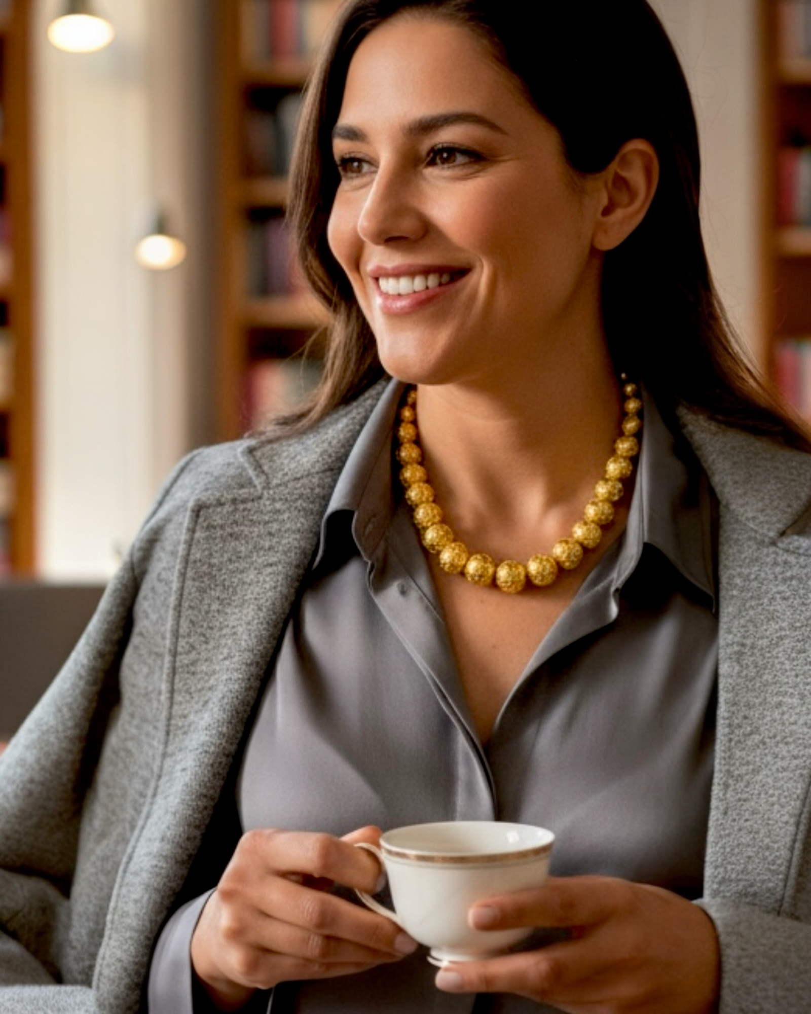 Viana Bead Necklace in Gold-Plated Silver