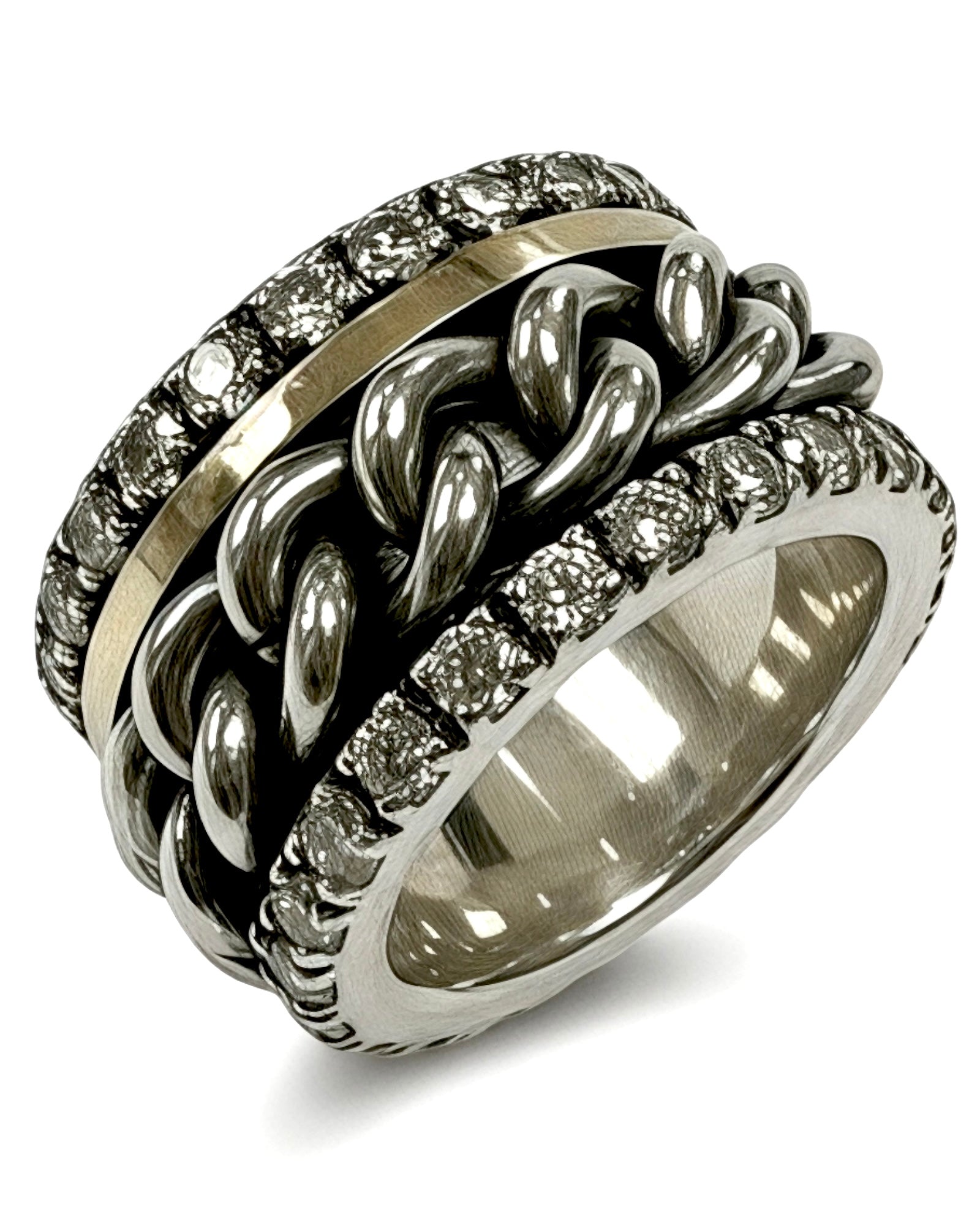 Anel/ Aliança Serenidade Anti - Stress Corrente em Prata e Ouro