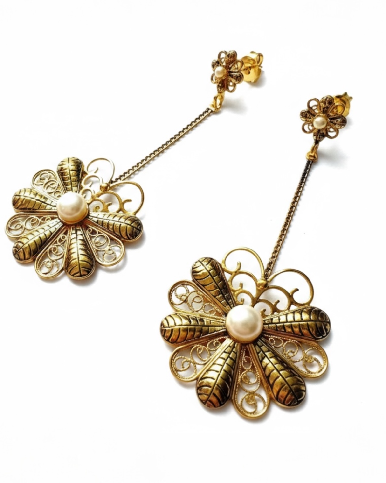 Filigree Flower Earrings in Gold-Plated Silver