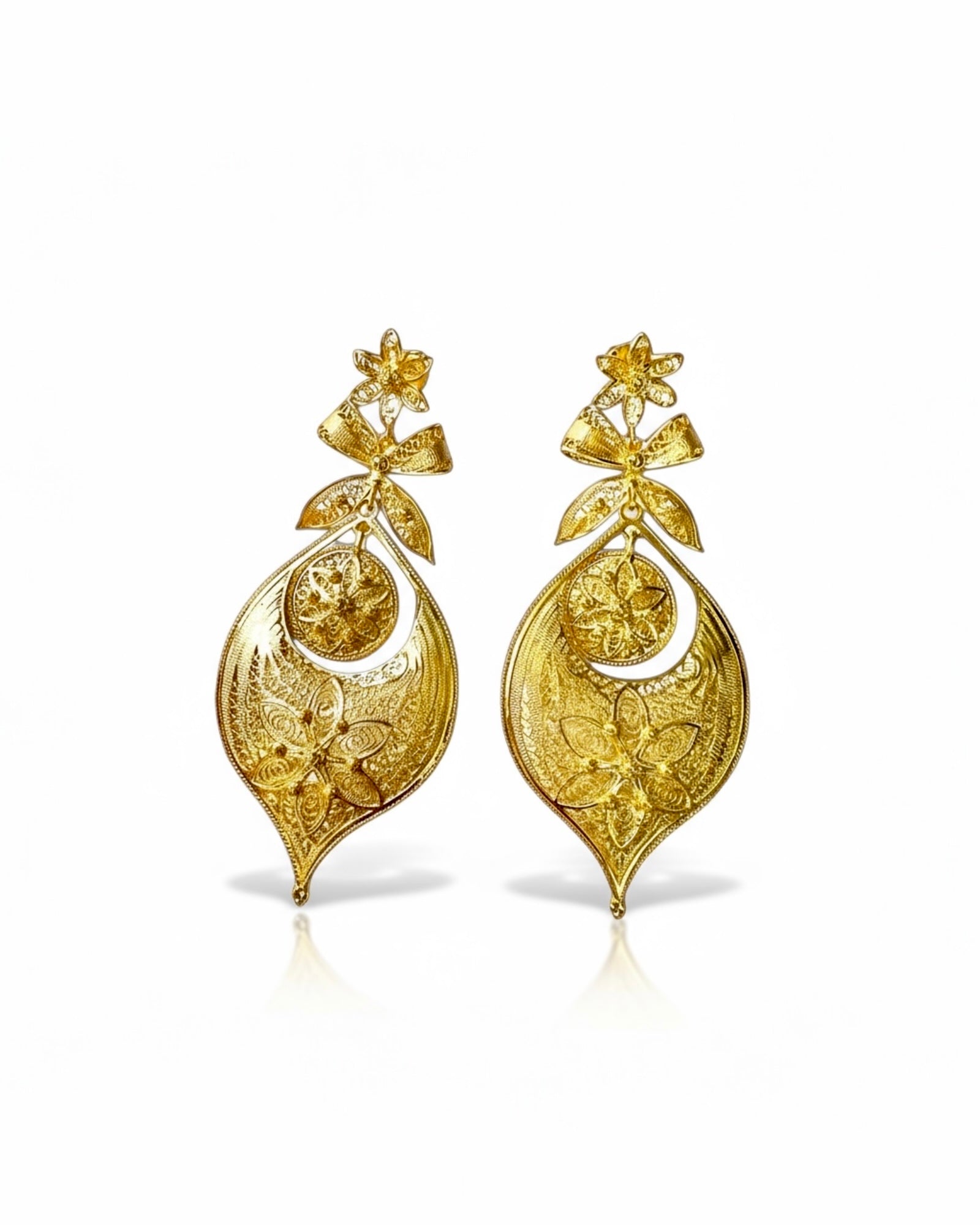 Brincos Princesa de Filigrana em Prata Dourada